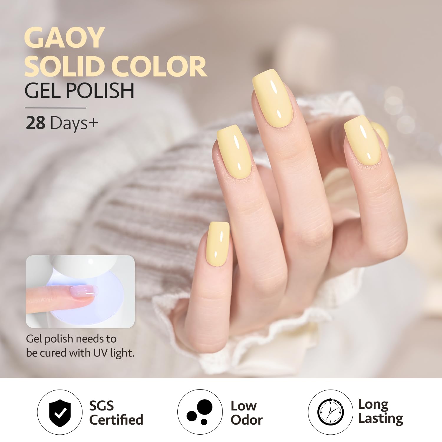 GAOY Pastel Yellow Gel Nail Polish, 16ml Soak Off Gel Polish, UV Light Cure for Nail Art DIY Manicure at Home, 1997 Pastel Yellow - Image 5