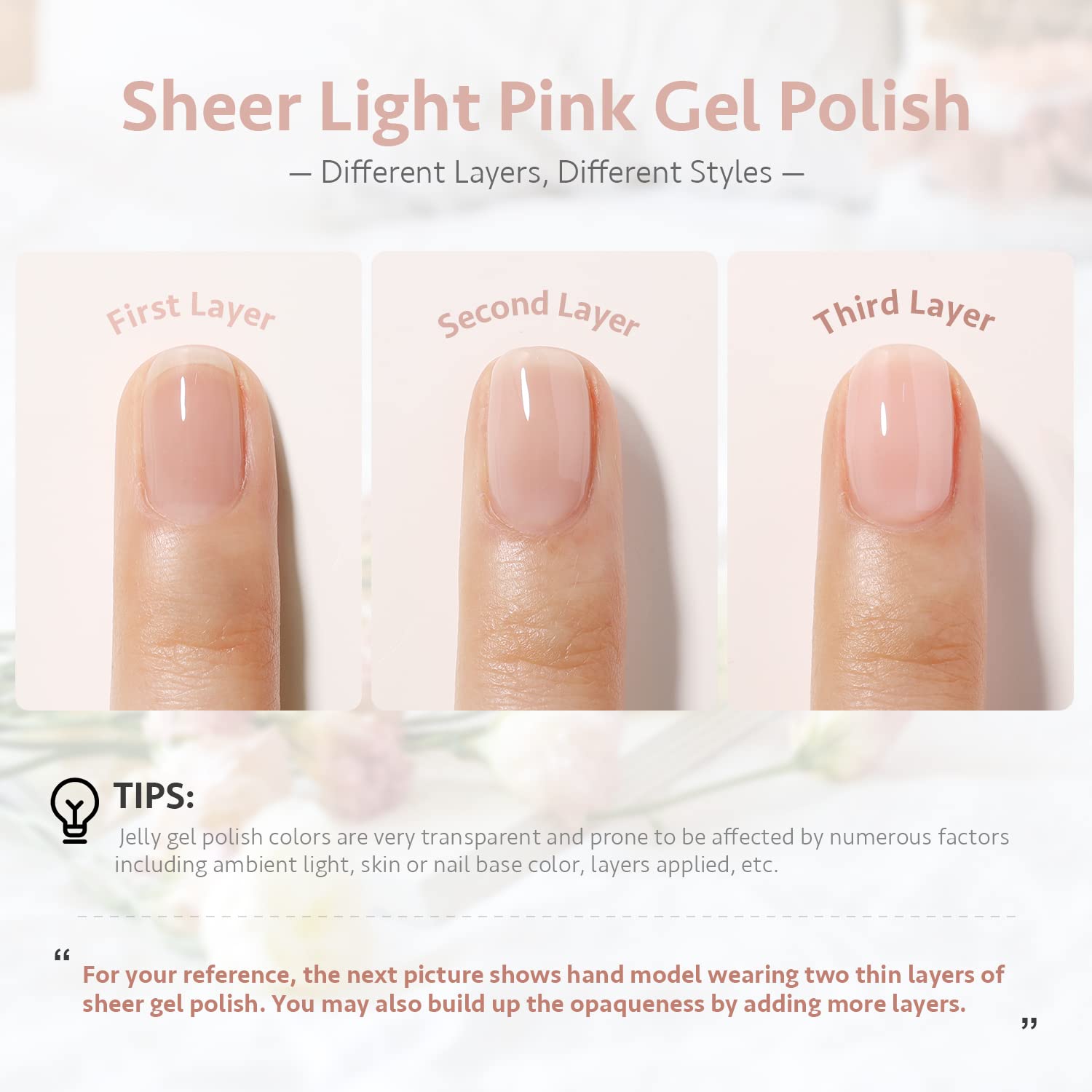 GAOY Sheer Light Pink Gel Nail Polish, 16ml Jelly Milky White Peach Translucent Color 1352 UV Light Cure Gel Polish for Nail Art DIY Manicure and Pedicure at Home - Image 2