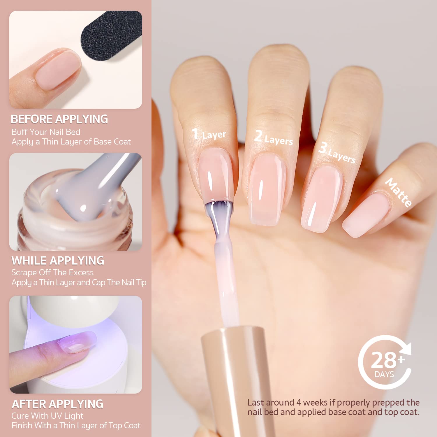 GAOY Sheer Light Pink Gel Nail Polish, 16ml Jelly Milky White Peach Translucent Color 1352 UV Light Cure Gel Polish for Nail Art DIY Manicure and Pedicure at Home - Image 5