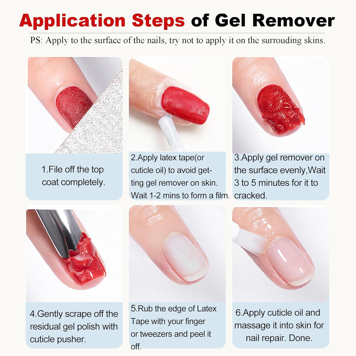 Gel Nail Polish Remover-2pcs with Nail Steel Pusher, Scraper and 2 Pieces Nail File, Quickly Remove Gel Polish in 2-5 Minutes at Home, No Need to Wrap and Soak - Image 6
