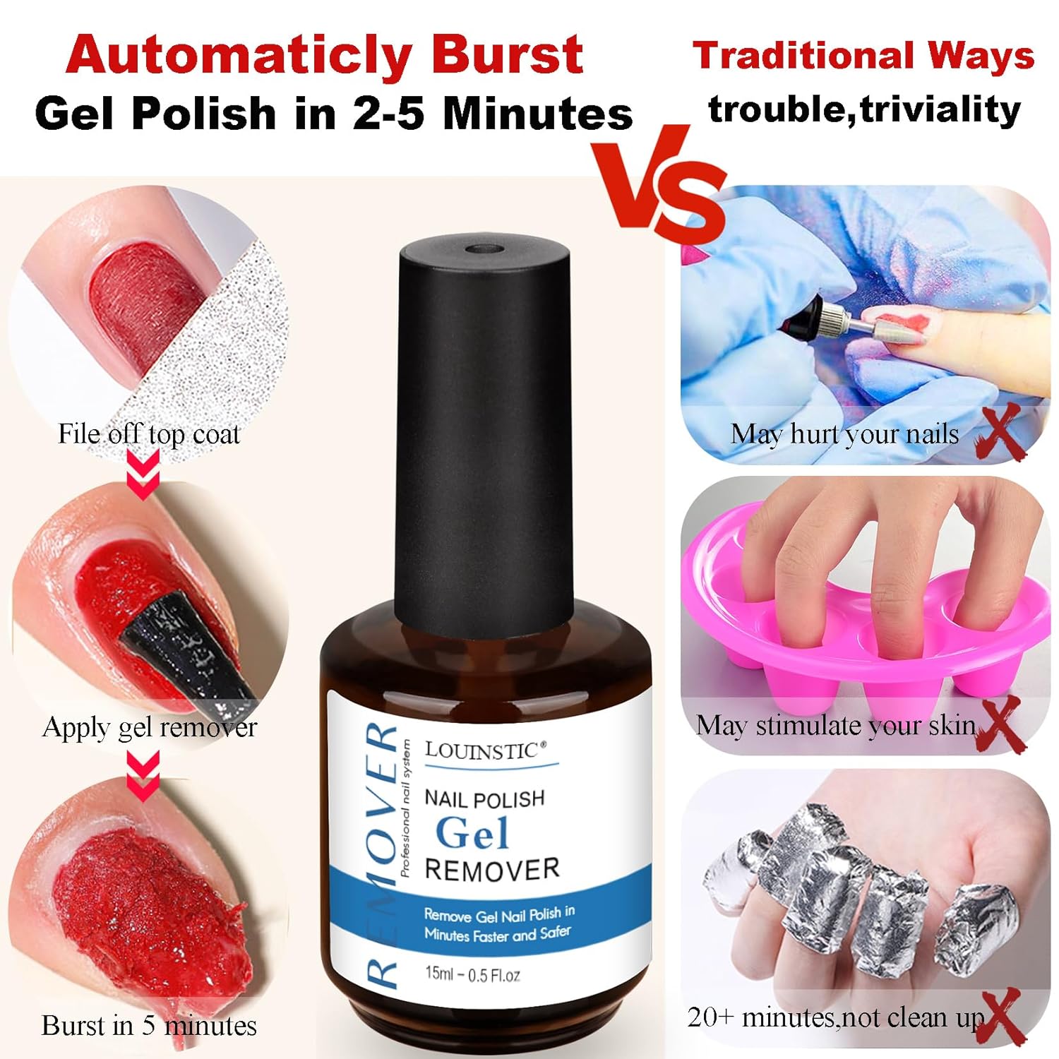 Gel Nail Polish Remover, Gel Remover Kit with Liquid Latex for Nails, No Need to Wrap or Soak, Removes Nail Polish in 2-5 Minutes, Acetone Free, Not Damage to Nails, with Manicure Tools - Image 7
