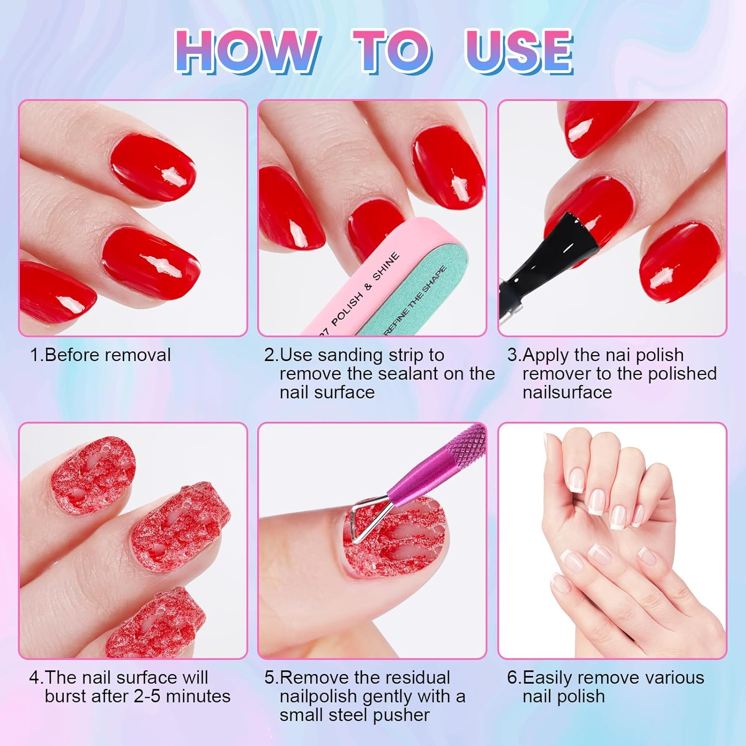 Gel Nail Polish Remover, Professional Gel Polish Remover for Nails Non-Irritating Easily & Quickly Remove Nail Polish, Gel Remover Tools Kit Nail File Cuticle Pusher Nail File Grit - Image 3