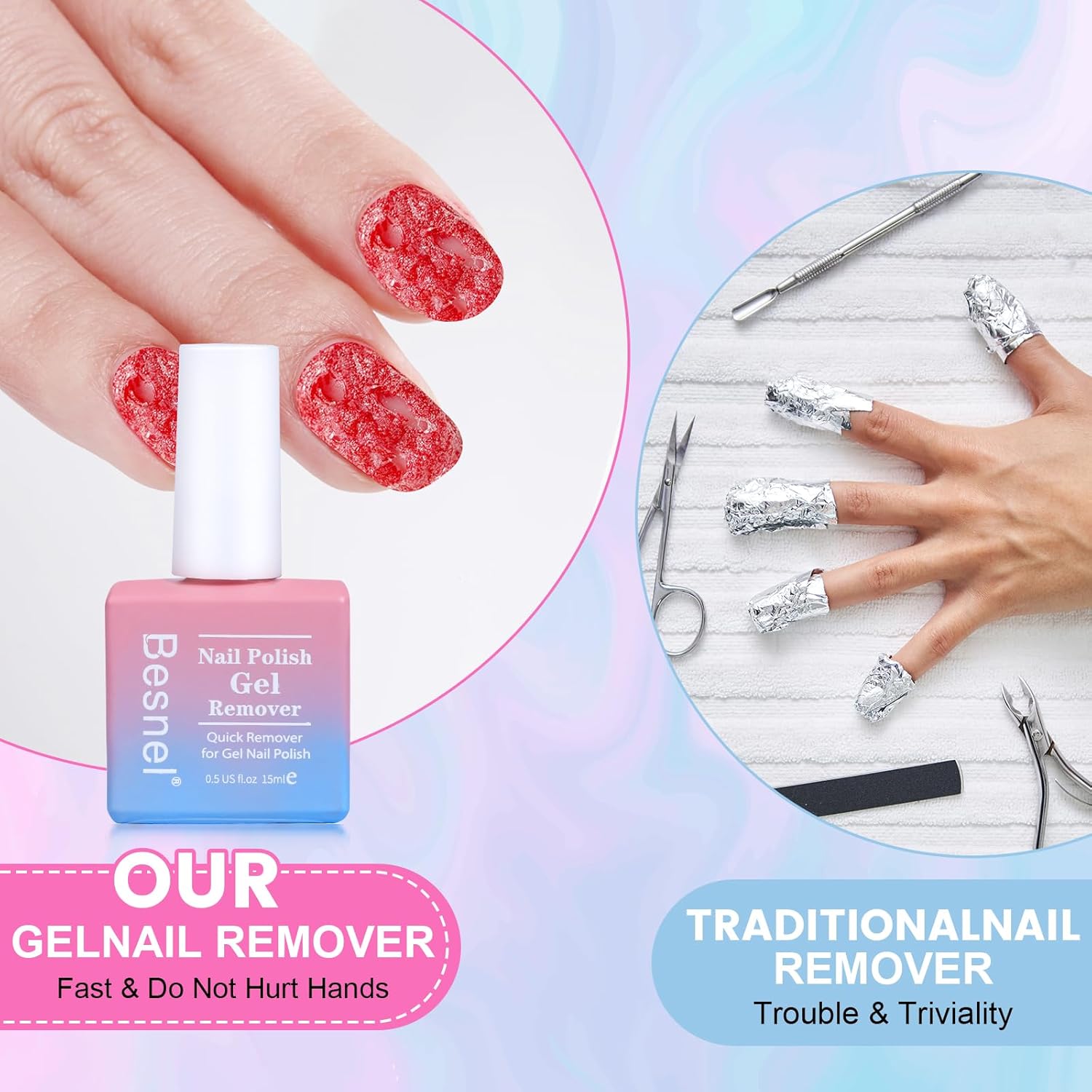 Gel Nail Polish Remover, Professional Gel Polish Remover for Nails Non-Irritating Easily & Quickly Remove Nail Polish, Gel Remover Tools Kit Nail File Cuticle Pusher Nail File Grit - Image 7