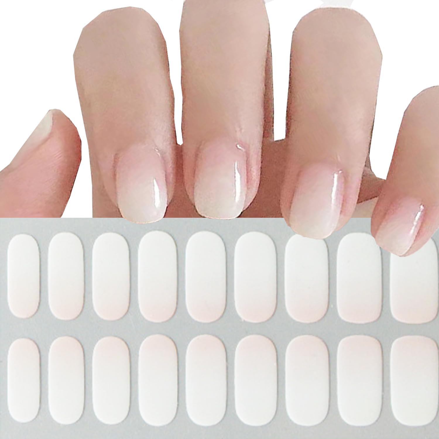 Gel Nail Stickers- 20 Pcs Nude White Gel Nails Strips Self-Adhesive Nail Wraps Full Glossy Stick on Nails Ombre Nail Polish Strips No Uv Light Needed Salon Quality Easy to Use and Remove - Image 2