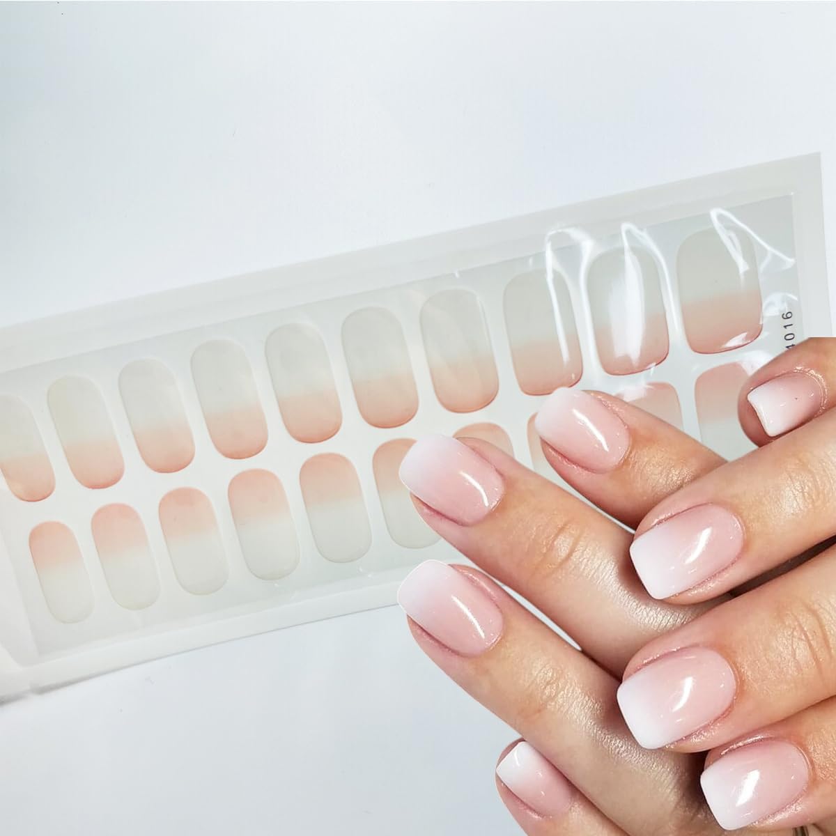 Gel Nail Stickers- 20 Pcs Nude White Gel Nails Strips Self-Adhesive Nail Wraps Full Glossy Stick on Nails Ombre Nail Polish Strips No Uv Light Needed Salon Quality Easy to Use and Remove - Image 3