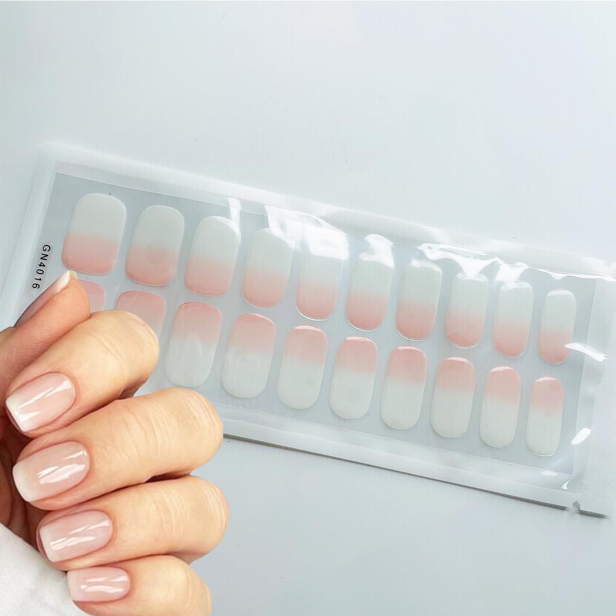 Gel Nail Stickers- 20 Pcs Nude White Gel Nails Strips Self-Adhesive Nail Wraps Full Glossy Stick on Nails Ombre Nail Polish Strips No Uv Light Needed Salon Quality Easy to Use and Remove - Image 5