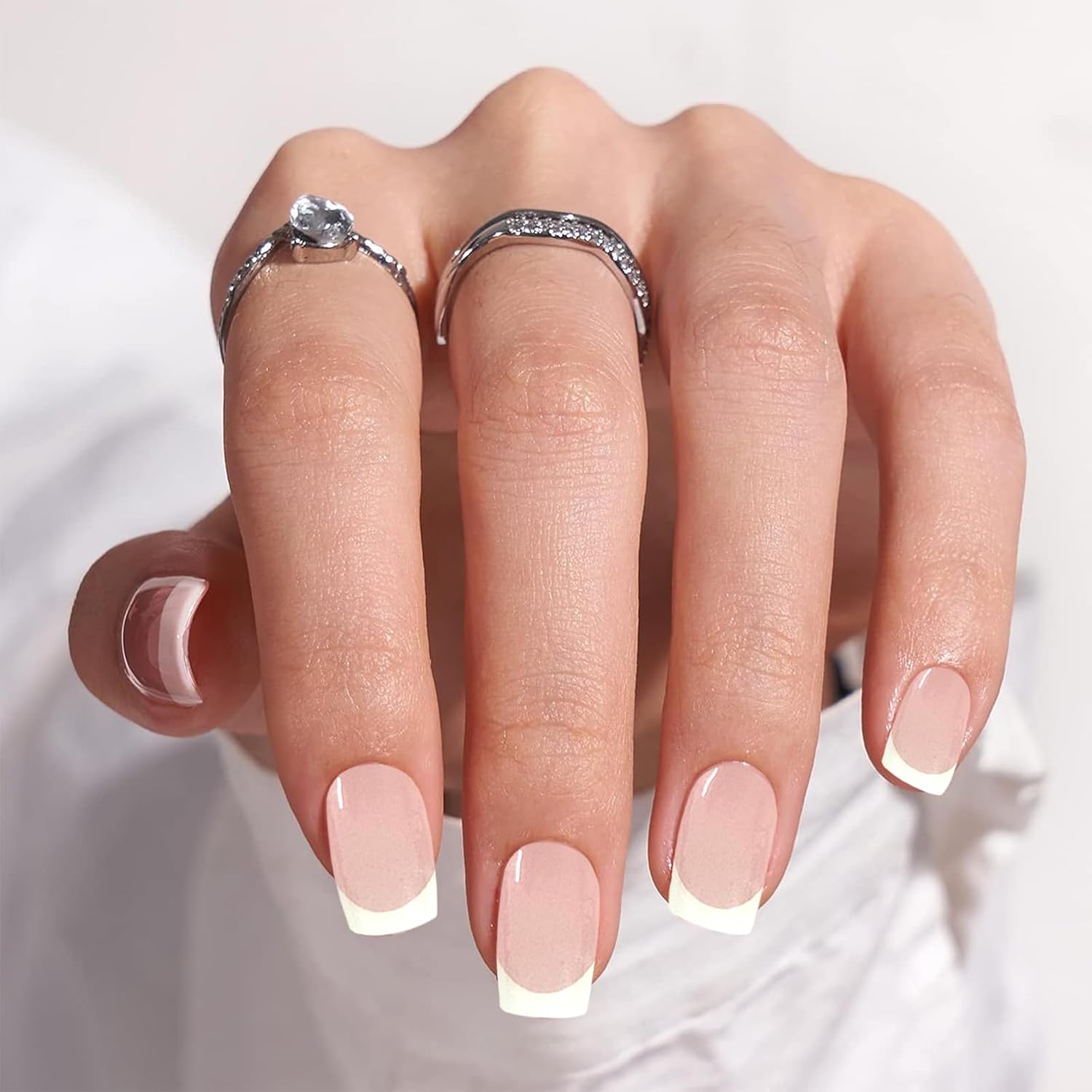 Gel Nail Strips, White Pink French Gel Nails Stickers, UV Free, Long Lasting 16 Nail Wraps for Women, French Tip Nails Polsih Stickers, Includes 1 File, 1 Wooden Stick and 2 Prep Pad - Image 2