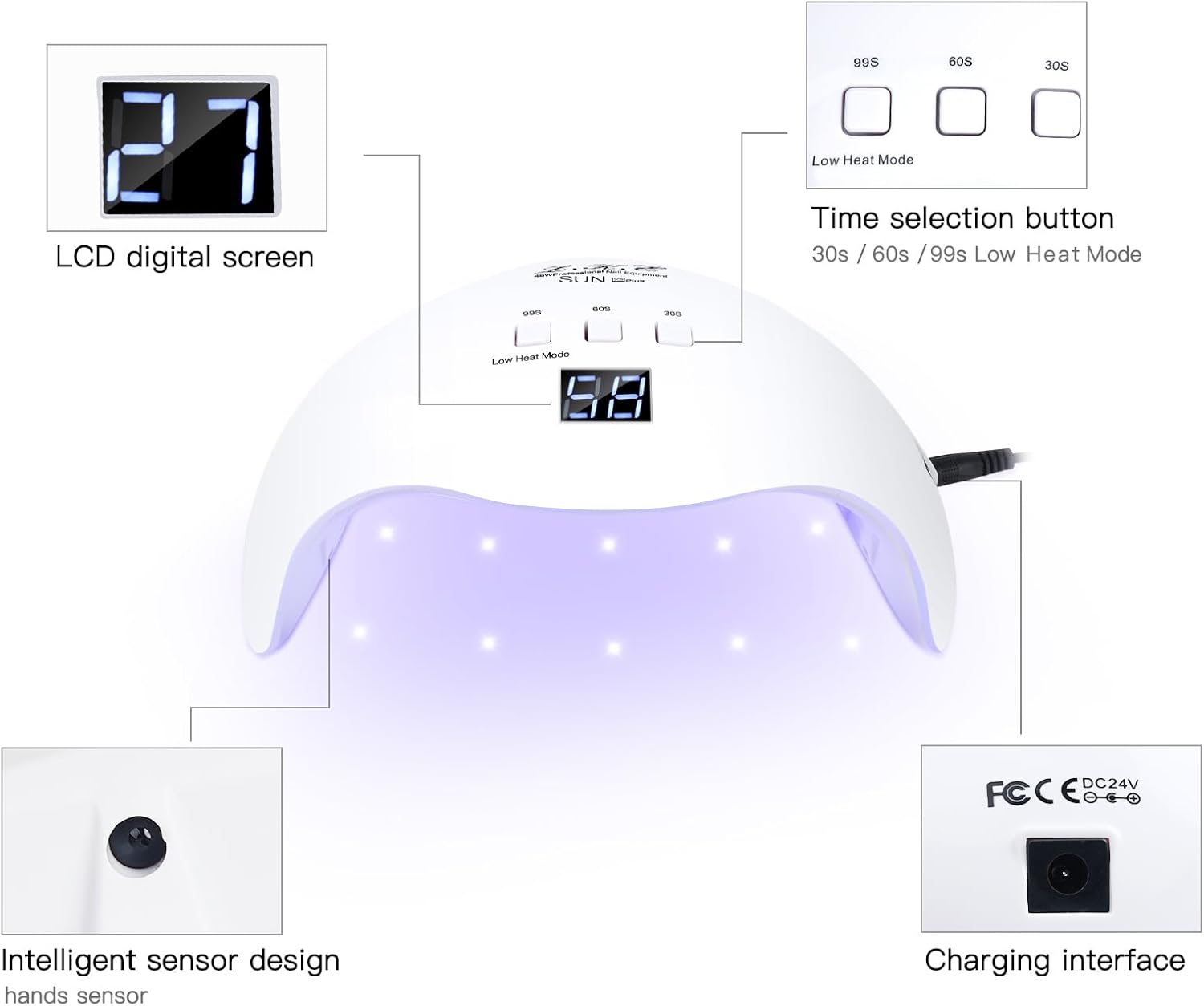 Gel UV LED Nail Polish Lamp, LKE Nail Dryer 40W LED Light with 3 Timers Professional for Nail Art Tools Accessories White - Image 4