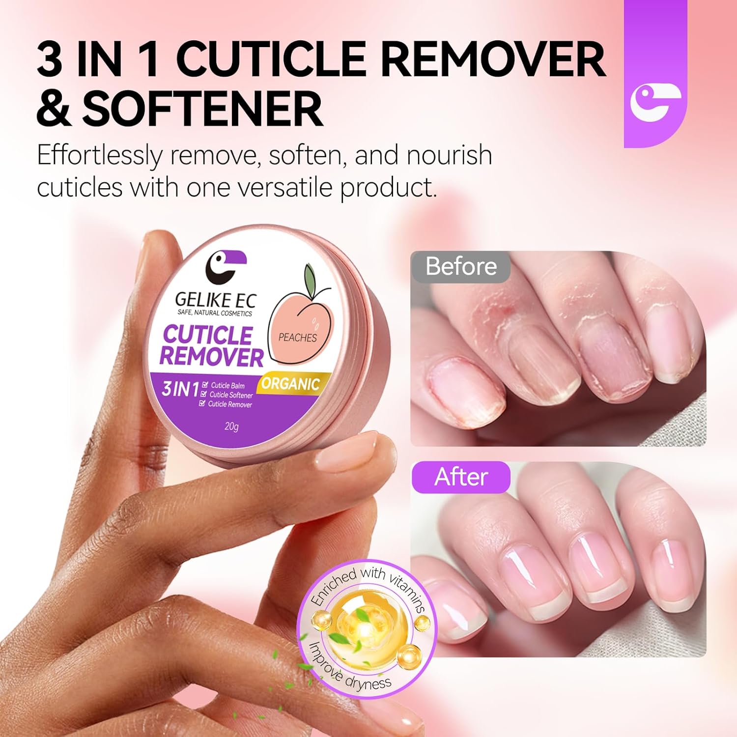 gelike ec Cuticle Cream for Dry Damaged Cuticles Organic Nail Cuticle Remover for Dry, Rough Hands Cracked Rigid Skin - Professional for Salon Home Use - Image 3
