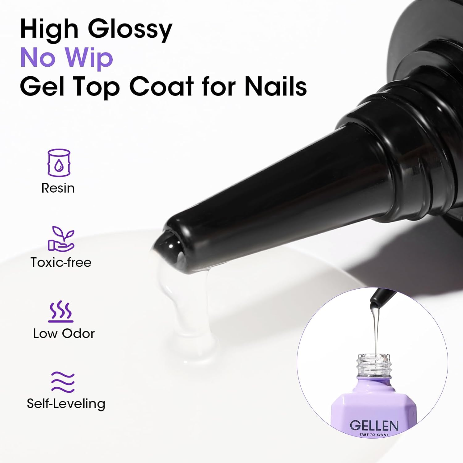 GELLEN 100ml No Wipe Gel Top Coat, High Gloss Long Lasting Clear Color Gel Top Coat U V Light Cured Soak off High Capacity for Salon - Image 3