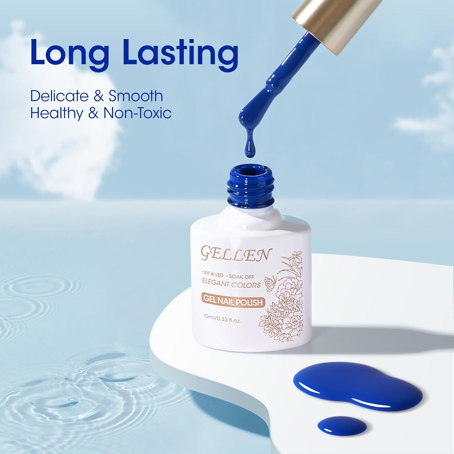 GELLEN Blue Gel Nail Polish, Summer Gel Polish Royal Navy Cobalt Light Baby Blue Glitter White 6 Colors Set, No Wipe Soak Off UV Gel for Girls Women Manicure Home Salon Summer Winter Christmas - Image 5