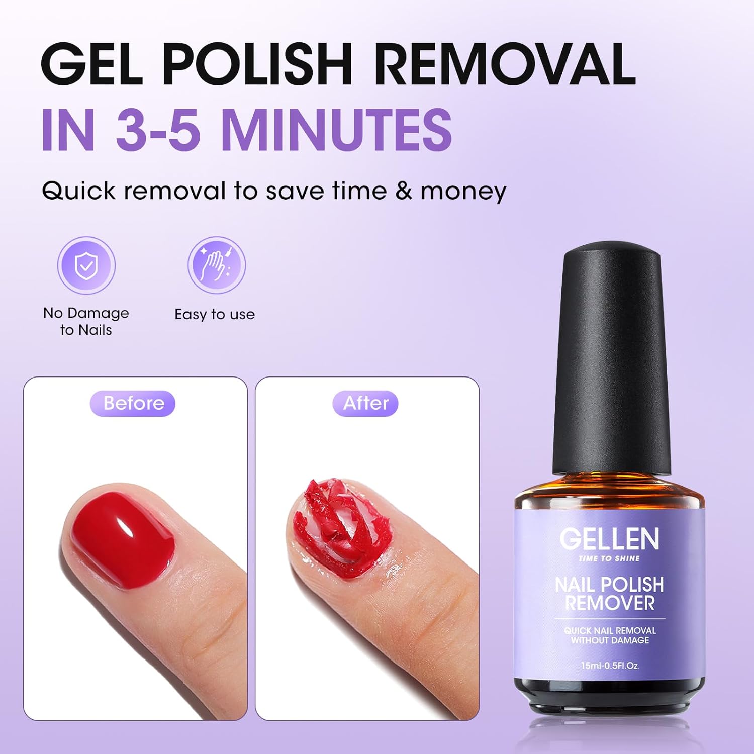 Gellen Gel Polish Remover Kit - Gel Nail Polish Remover 3-5 minutes Quick Removal, with Liquid Latex Tape Easy Peel Off & Nail Strengthener & Manicure Tools, No Need Wrapping or Soaking - Image 2