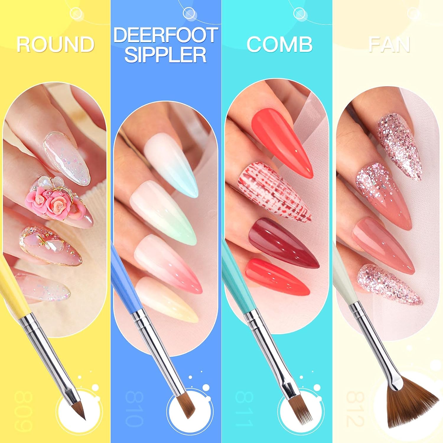 Gellen Nail Brushes for Nail Art 12Pcs - Nail Art Brushes Set Professional Acrylic & Gel Nail Brush Kit for Nail Art Design, Liner, Oval, Filbert, Fan, French Tip Nail Art Salon & Home DIY - Image 5