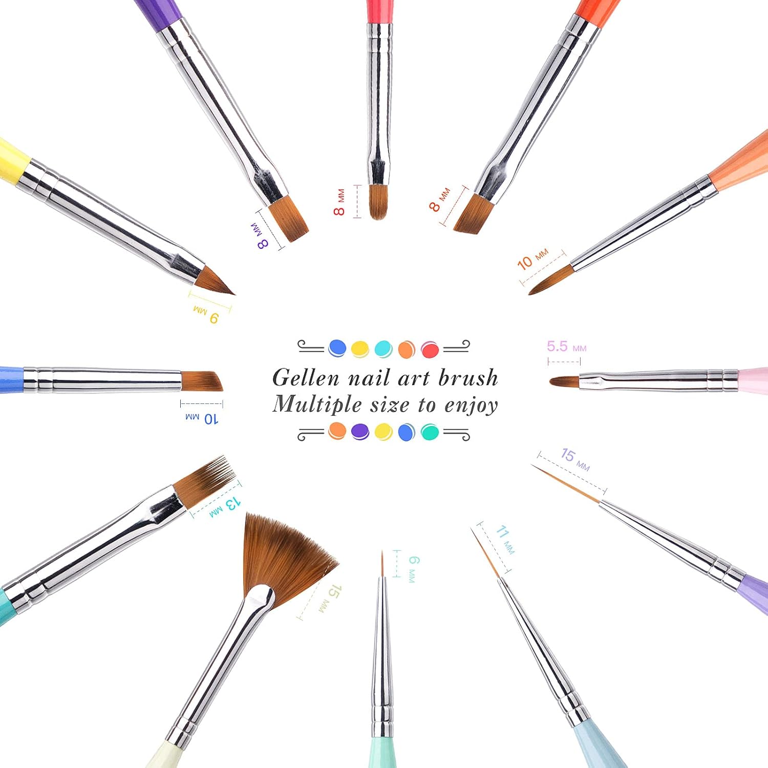 Gellen Nail Brushes for Nail Art 12Pcs - Nail Art Brushes Set Professional Acrylic & Gel Nail Brush Kit for Nail Art Design, Liner, Oval, Filbert, Fan, French Tip Nail Art Salon & Home DIY - Image 3
