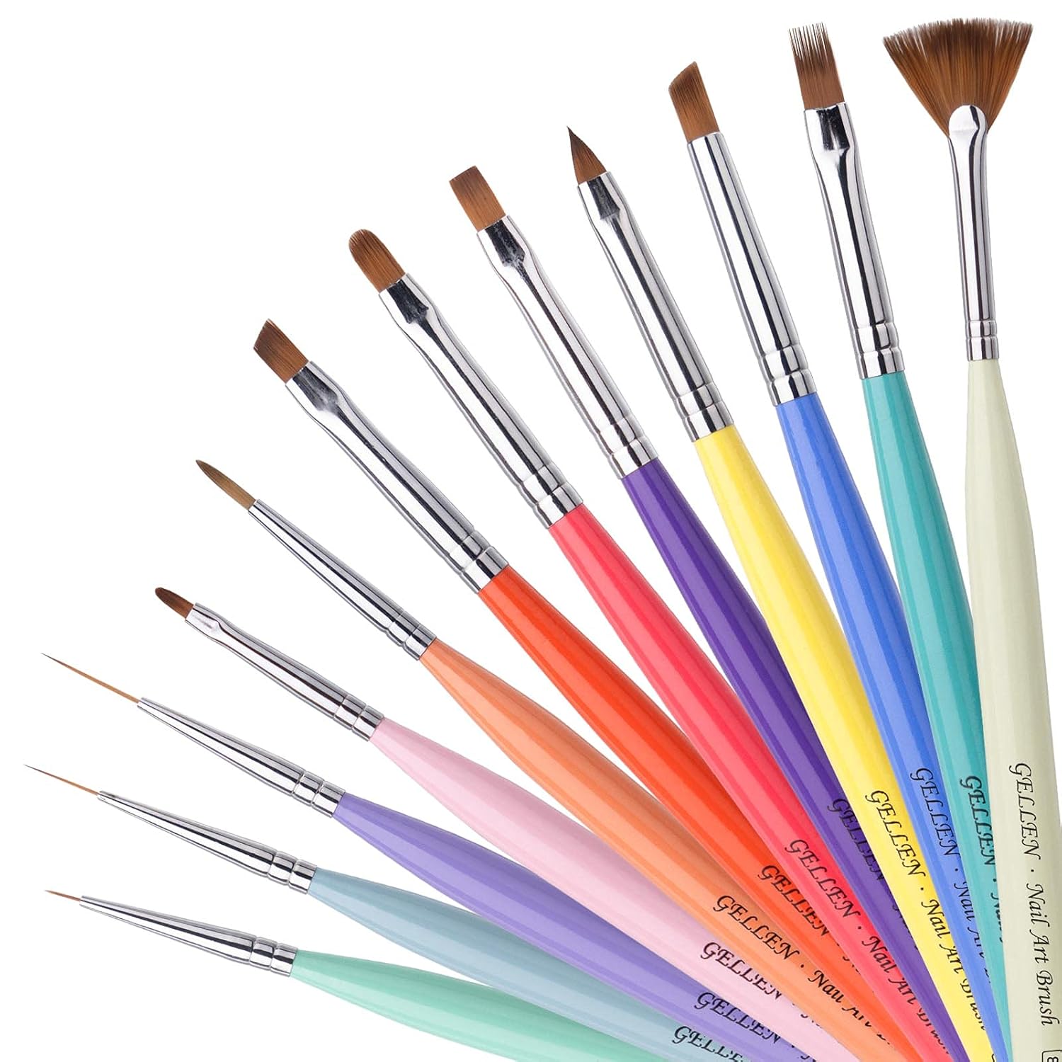 Gellen Nail Brushes for Nail Art 12Pcs - Nail Art Brushes Set Professional Acrylic & Gel Nail Brush Kit for Nail Art Design, Liner, Oval, Filbert, Fan, French Tip Nail Art Salon & Home DIY