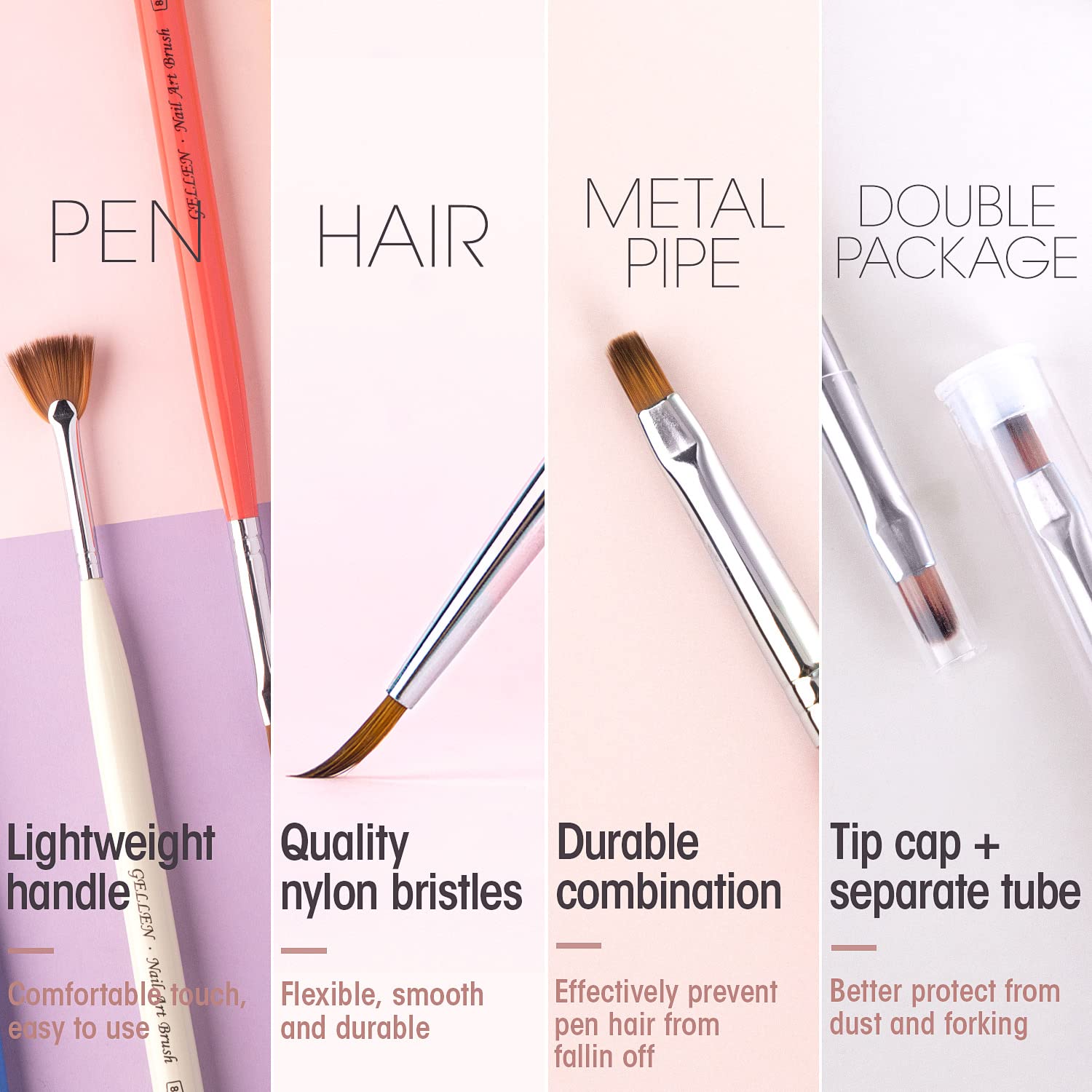 Gellen Nail Brushes for Nail Art 12Pcs - Nail Art Brushes Set Professional Acrylic & Gel Nail Brush Kit for Nail Art Design, Liner, Oval, Filbert, Fan, French Tip Nail Art Salon & Home DIY - Image 8