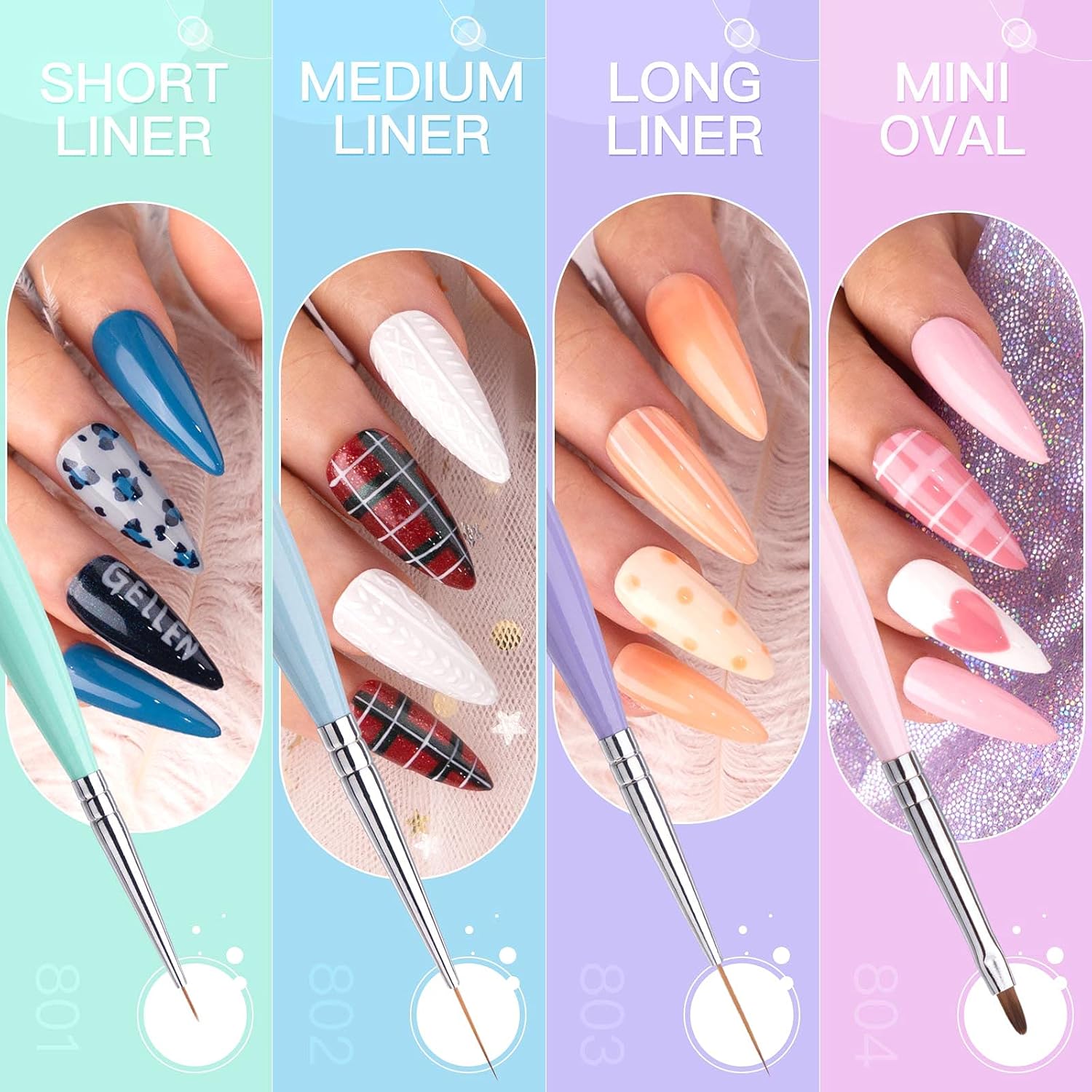 Gellen Nail Brushes for Nail Art 12Pcs - Nail Art Brushes Set Professional Acrylic & Gel Nail Brush Kit for Nail Art Design, Liner, Oval, Filbert, Fan, French Tip Nail Art Salon & Home DIY - Image 7