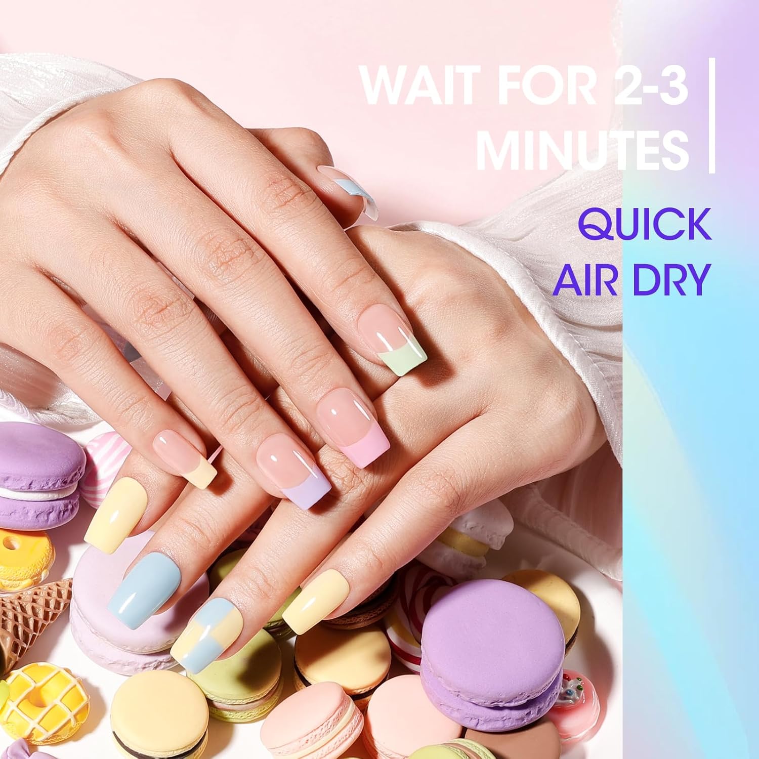 Gellen Pastel Regular Nail Polish Non Gel, Fast Air Drying Spring Summer Nail Polish No UV Light Needed Macaron 6 Colors Nude Pink Purple Blue Green Yellow Set for Women Manicure Home Salon, Hema Free - Image 4