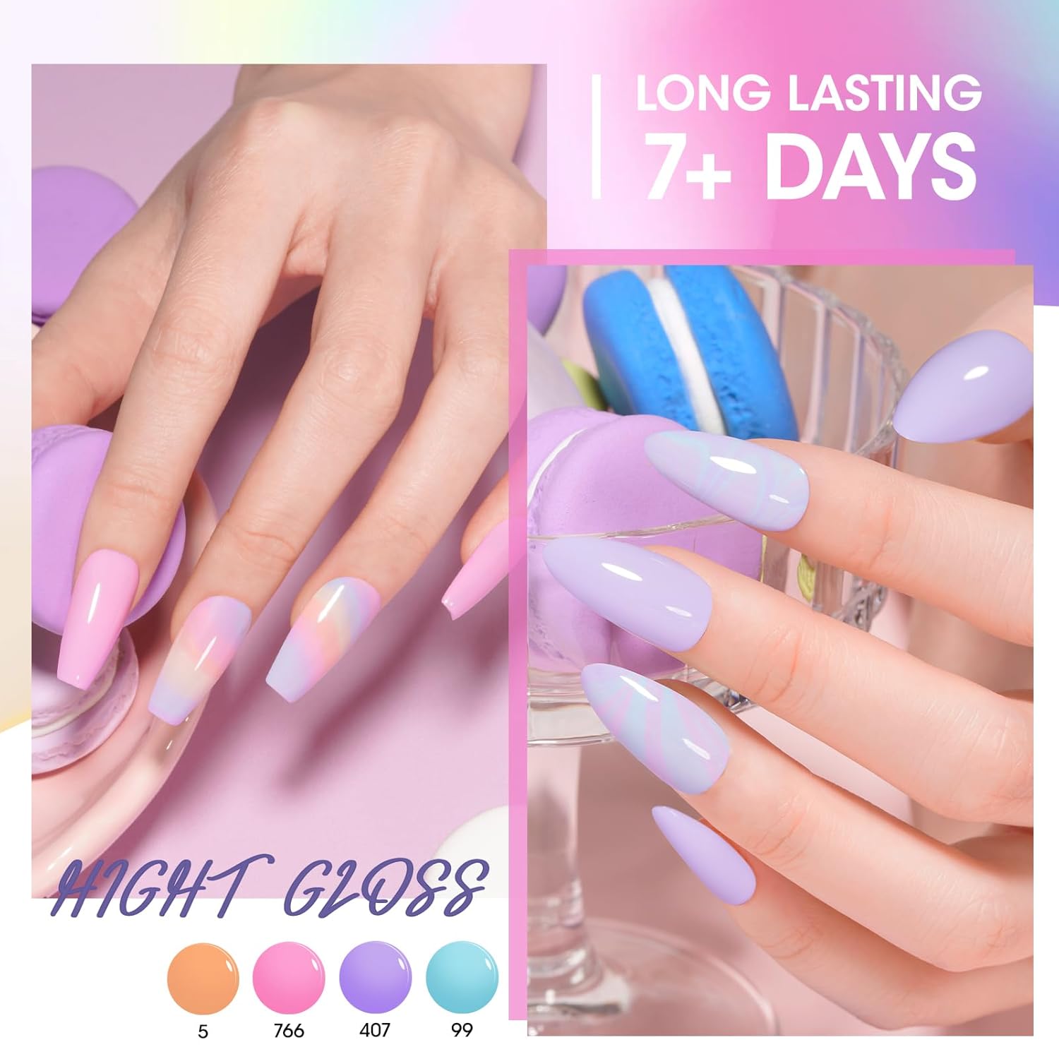 Gellen Pastel Regular Nail Polish Non Gel, Fast Air Drying Spring Summer Nail Polish No UV Light Needed Macaron 6 Colors Nude Pink Purple Blue Green Yellow Set for Women Manicure Home Salon, Hema Free - Image 3