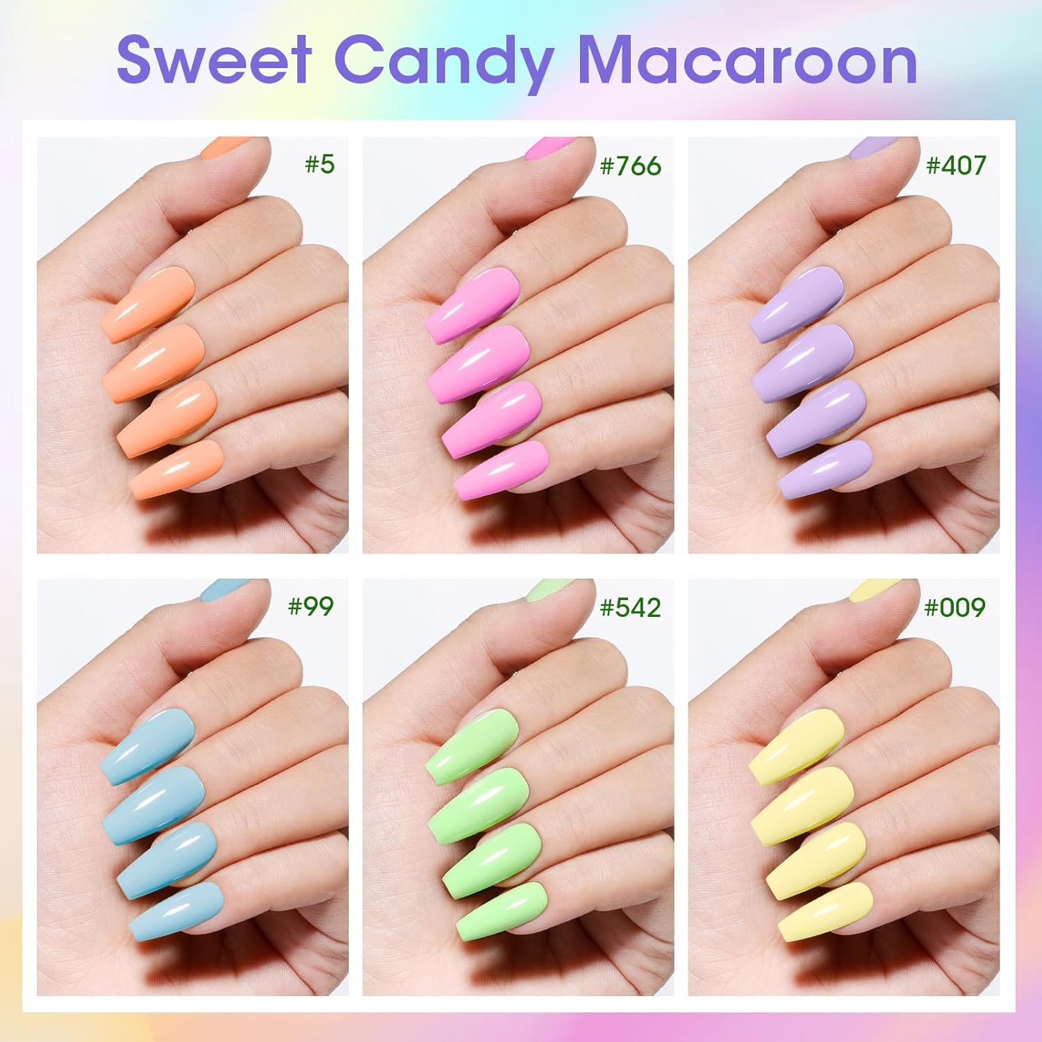 Gellen Pastel Regular Nail Polish Non Gel, Fast Air Drying Spring Summer Nail Polish No UV Light Needed Macaron 6 Colors Nude Pink Purple Blue Green Yellow Set for Women Manicure Home Salon, Hema Free - Image 2