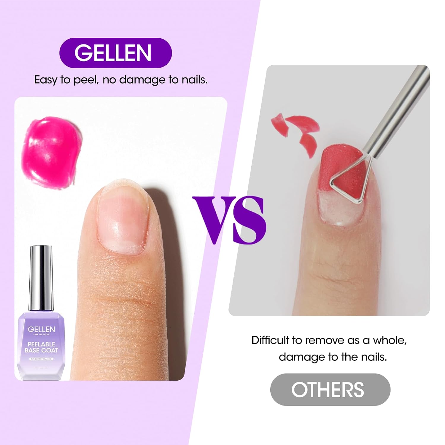 GELLEN Peel Off Base Coat, 18ml Peelable Gel Base Coat for Gel Nail Polish, UV LED Lamp Needed Clear Nail Polish without Soaking for Take off Nail Practice Beginners - Image 9