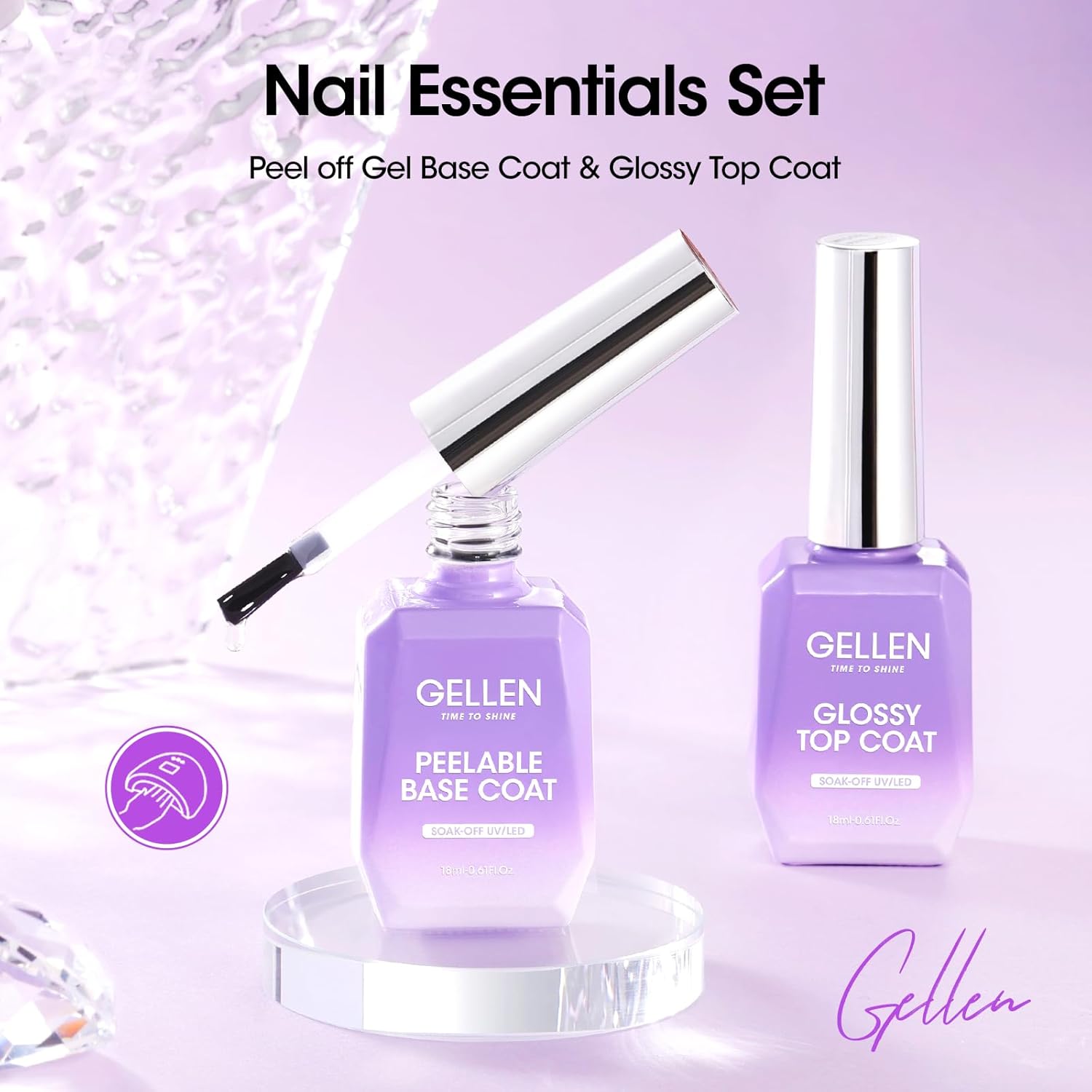 GELLEN Peel Off Gel Base Coat and Top Coat Set, No Filing Peelable Base Gel without Soaking, Clear Top Coat Nail Polish, UV LED Lamp Needed, Home DIY Nail Art Manicure Set - Image 2