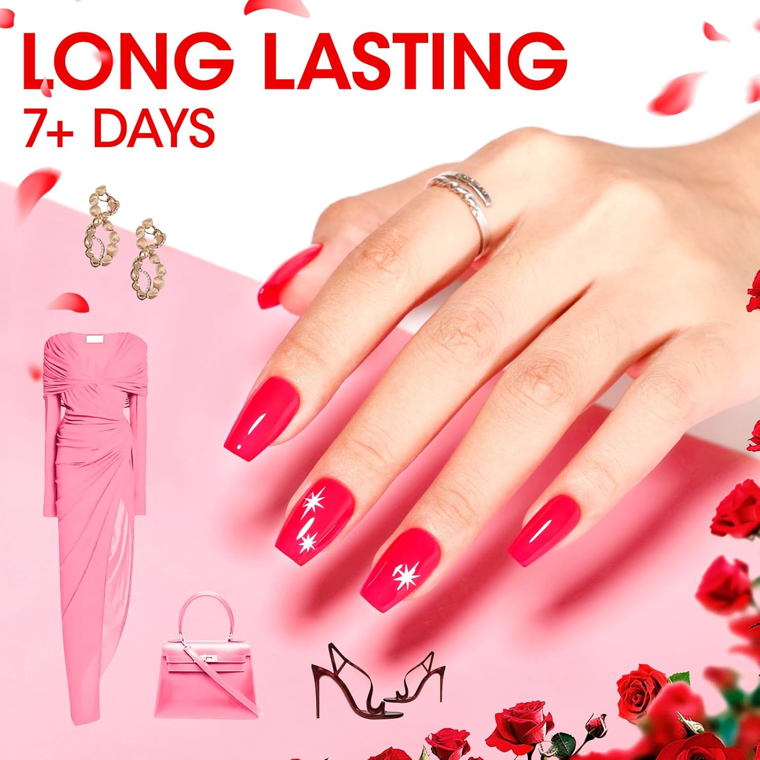 GELLEN Red Pink Nail Polish, Quick Air Dry Natural Traditional Regular Nail Polish Bright Red Hot Pink Set for Acrylic Natural Nails Home Salon, Non UV Gel, Chip Resistant, Hema Free, Non-toxic, 10ml - Image 3