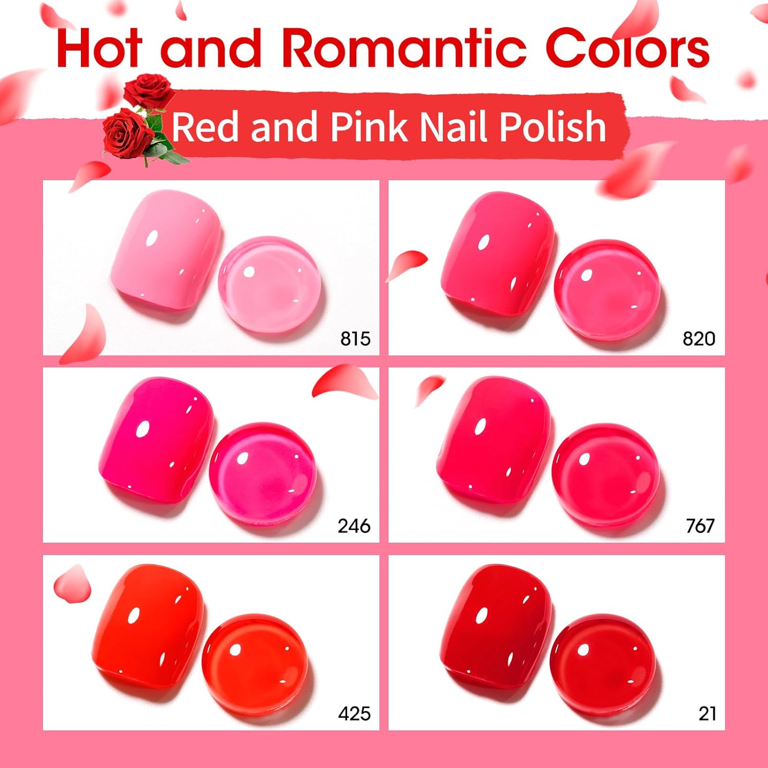 GELLEN Red Pink Nail Polish, Quick Air Dry Natural Traditional Regular Nail Polish Bright Red Hot Pink Set for Acrylic Natural Nails Home Salon, Non UV Gel, Chip Resistant, Hema Free, Non-toxic, 10ml - Image 2