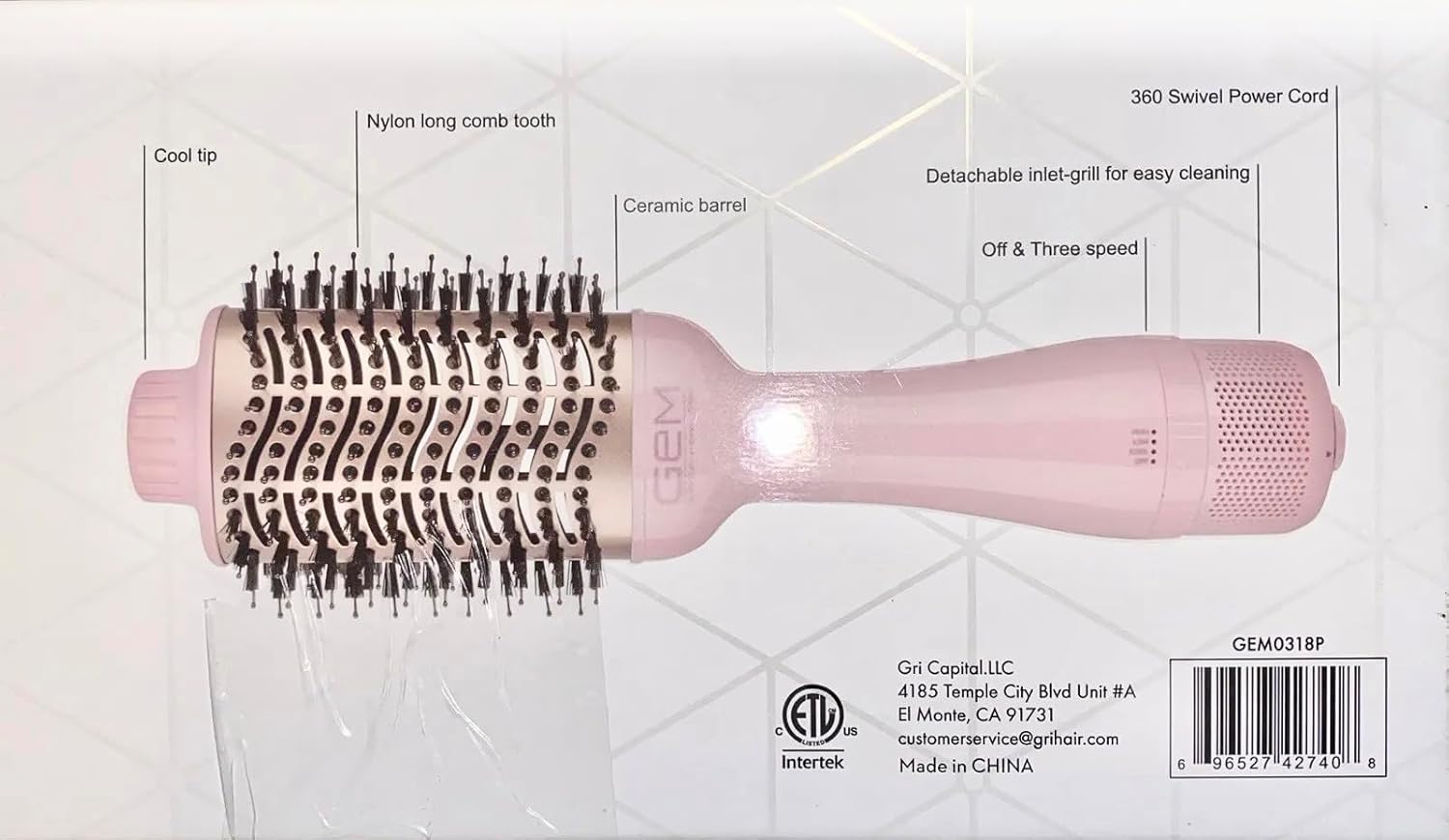 GEM Hot Air Styling Brush for Dry - Style - Volume for Dry Style Blow Dryer Brush, Baby Pink - Image 2