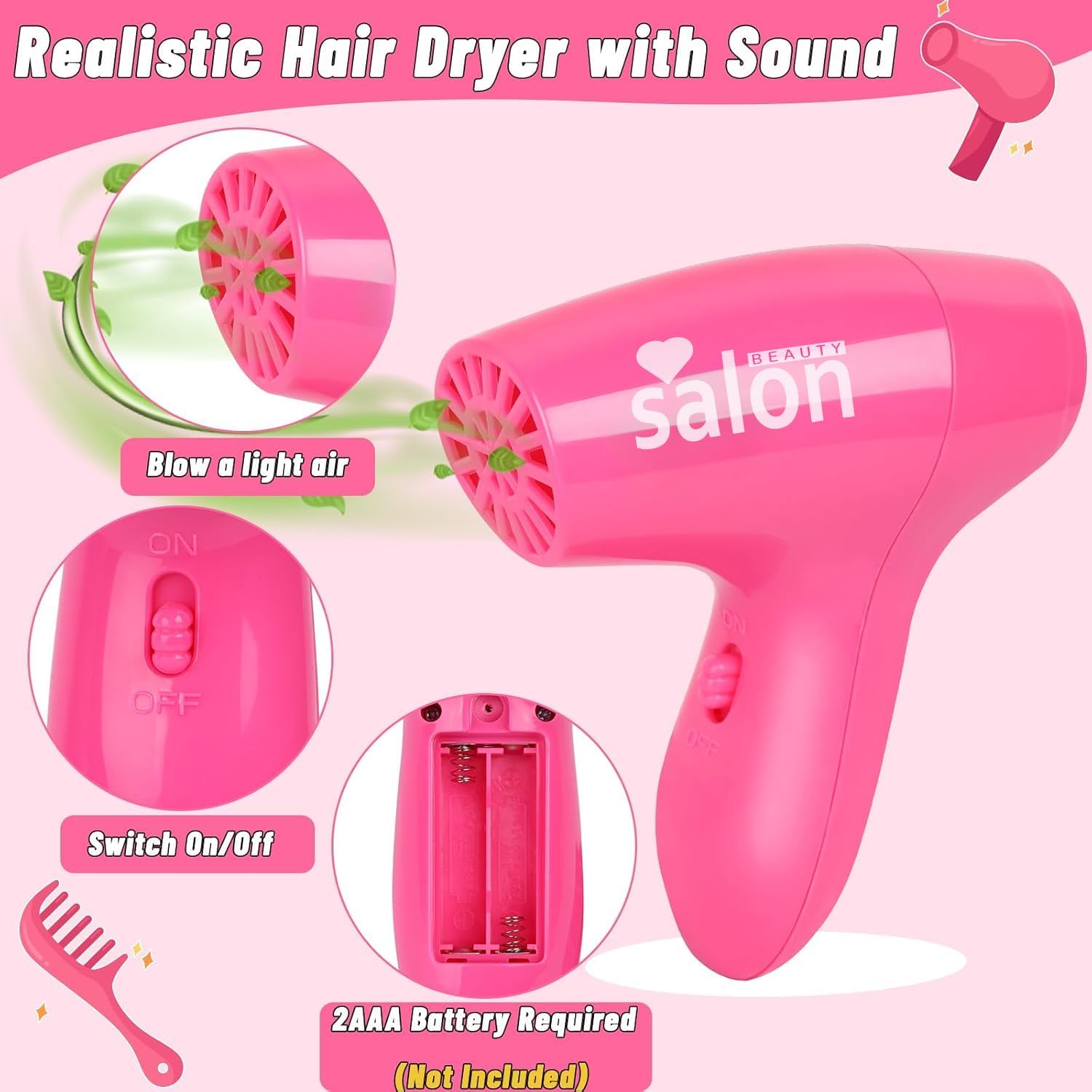 Gifts2U Hair Salon Toys for Girls, Girl Beauty Salon Playset Pretend Hair Styling Set with Blow Dryer, Barber Costume Apron, Scissors Styling Manu, Fake Money and Functional Stylist Accessories. - Image 2