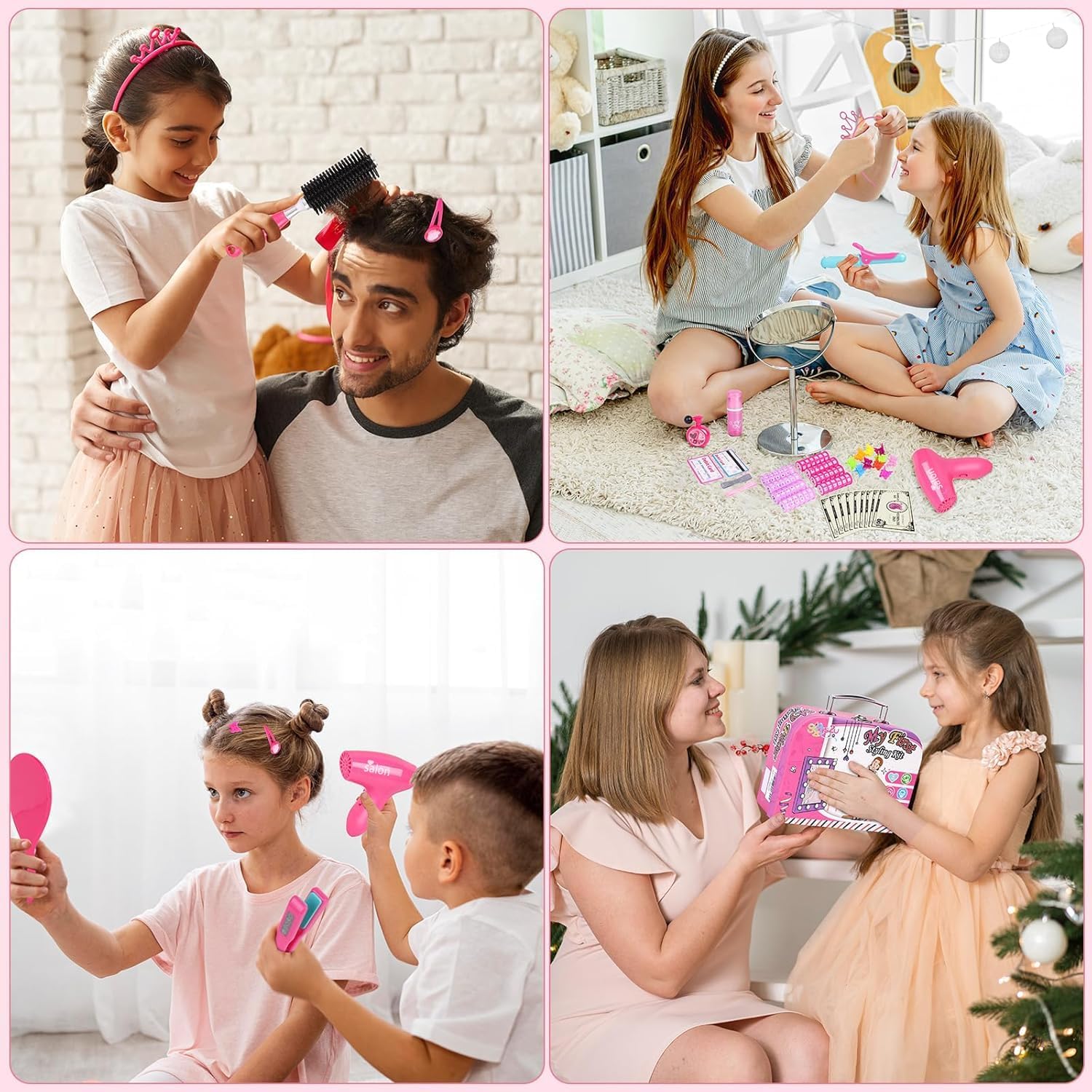 Gifts2U Hair Salon Toys for Girls, Girl Beauty Salon Playset Pretend Hair Styling Set with Blow Dryer, Barber Costume Apron, Scissors Styling Manu, Fake Money and Functional Stylist Accessories. - Image 6