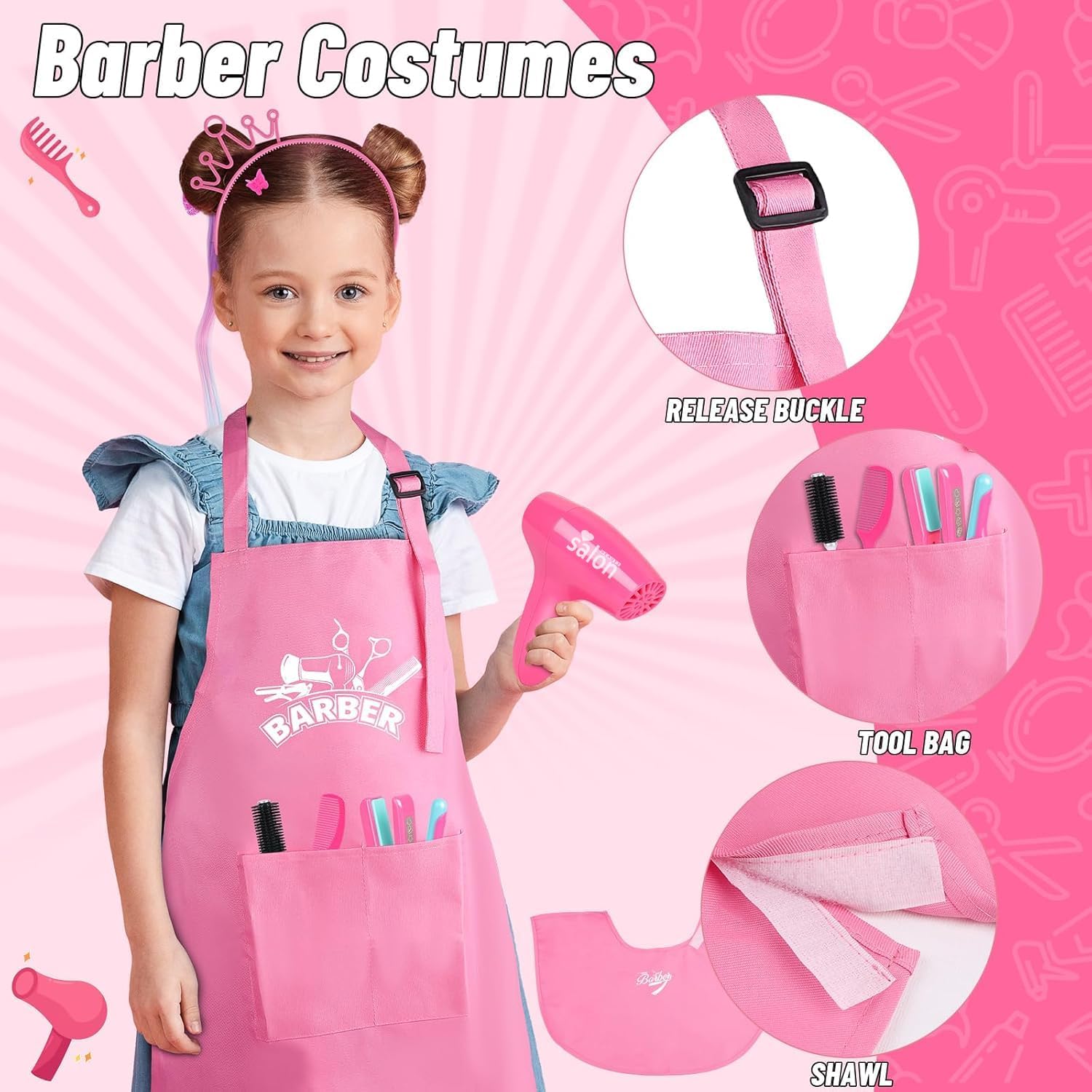 Gifts2U Hair Salon Toys for Girls, Girl Beauty Salon Playset Pretend Hair Styling Set with Blow Dryer, Barber Costume Apron, Scissors Styling Manu, Fake Money and Functional Stylist Accessories. - Image 4