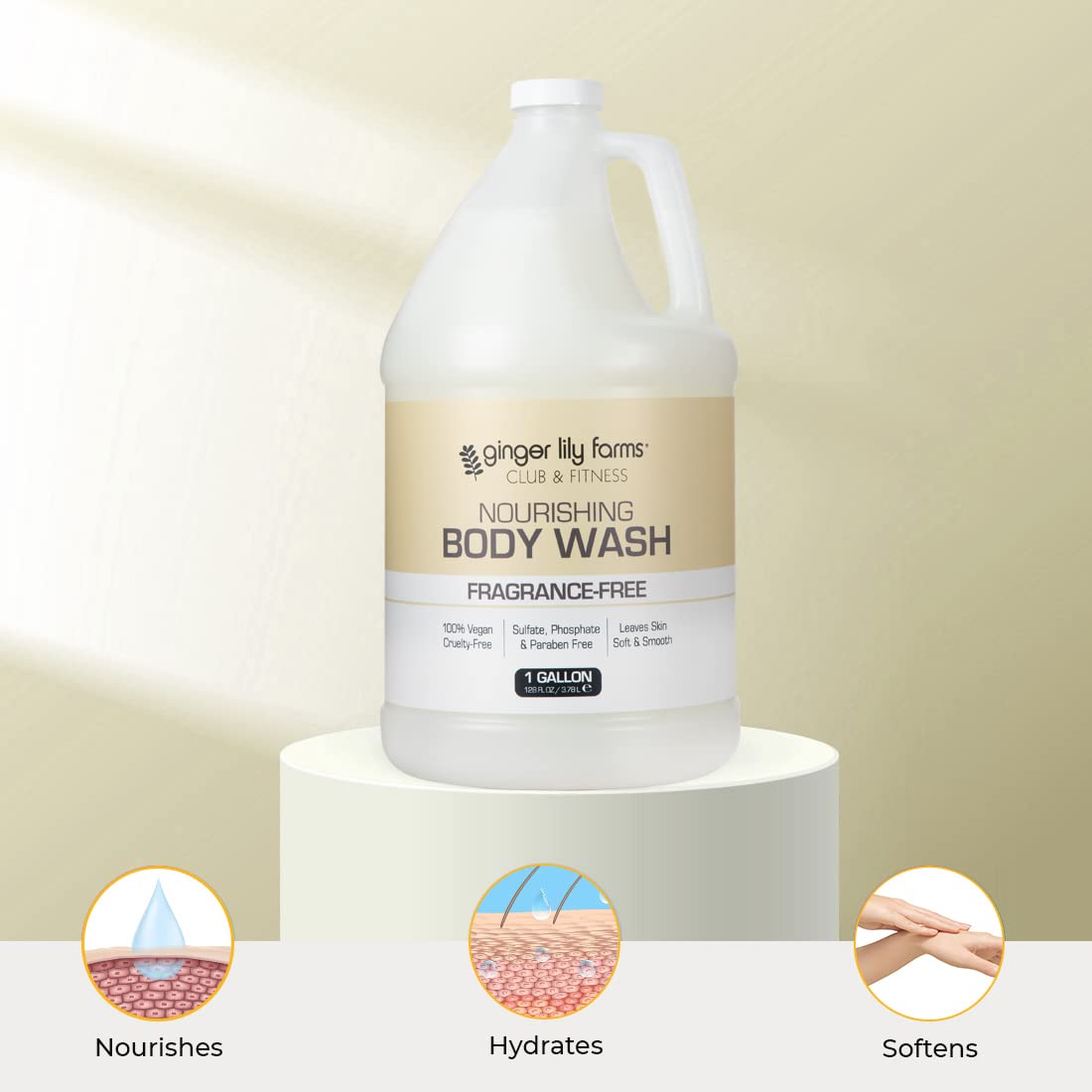 Ginger Lily Farms Club & Fitness Nourishing Body Wash, 100% Vegan & Cruelty-Free, Bath & Shower Gel for Men and Women, Fragrance Free, 1 Gallon (128 fl. oz.) Refill - Image 5