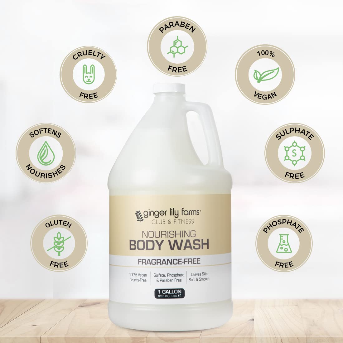 Ginger Lily Farms Club & Fitness Nourishing Body Wash, 100% Vegan & Cruelty-Free, Bath & Shower Gel for Men and Women, Fragrance Free, 1 Gallon (128 fl. oz.) Refill - Image 4