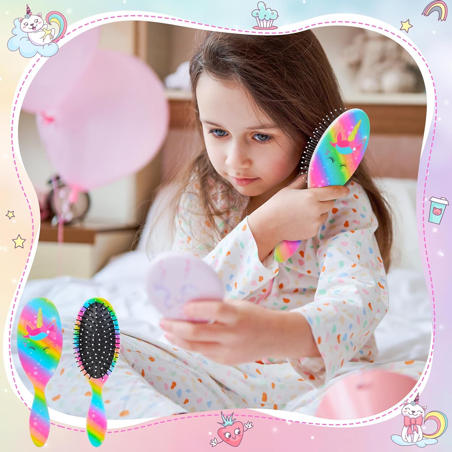 Girls Detangling Brush for Curly, Wet/Dry, Thick Hair - Pain-Free Brushing for Women (Rainbow Unicorn) - Image 5