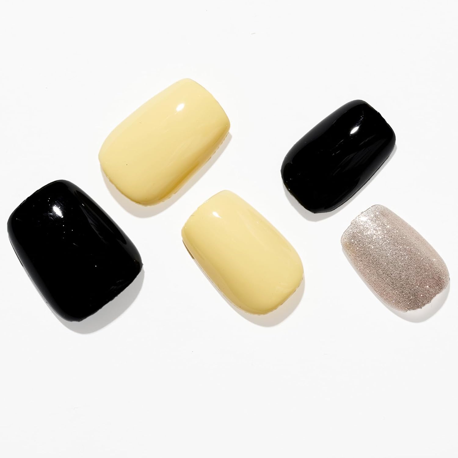 GLAMERMAID Press on Nails Extra Short Square, Fall Glitter Yellow and Black Gel Glue on Nails, Glossy Fake Nails Reusable Acrylic False Nails Manicure Kits for Women - Image 2