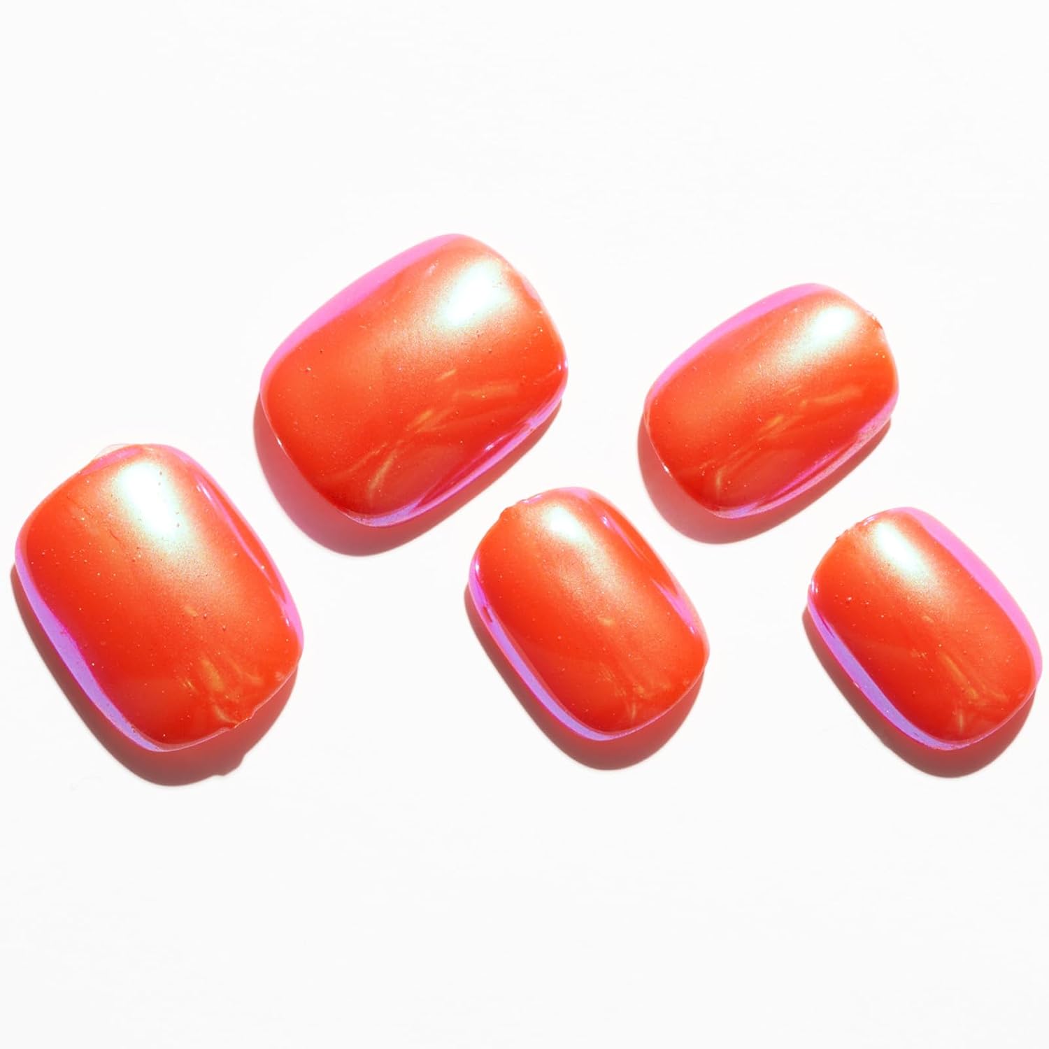 GLAMERMAID Press on Nails Extra Short Squoval, Orange Chrome Spring Summer Handmade Gel Glue on Nails, 24Pcs Glossy Round Reusable UV Finish Fake Nails Acrylic False Nails Manicure Kits for Women - Image 2