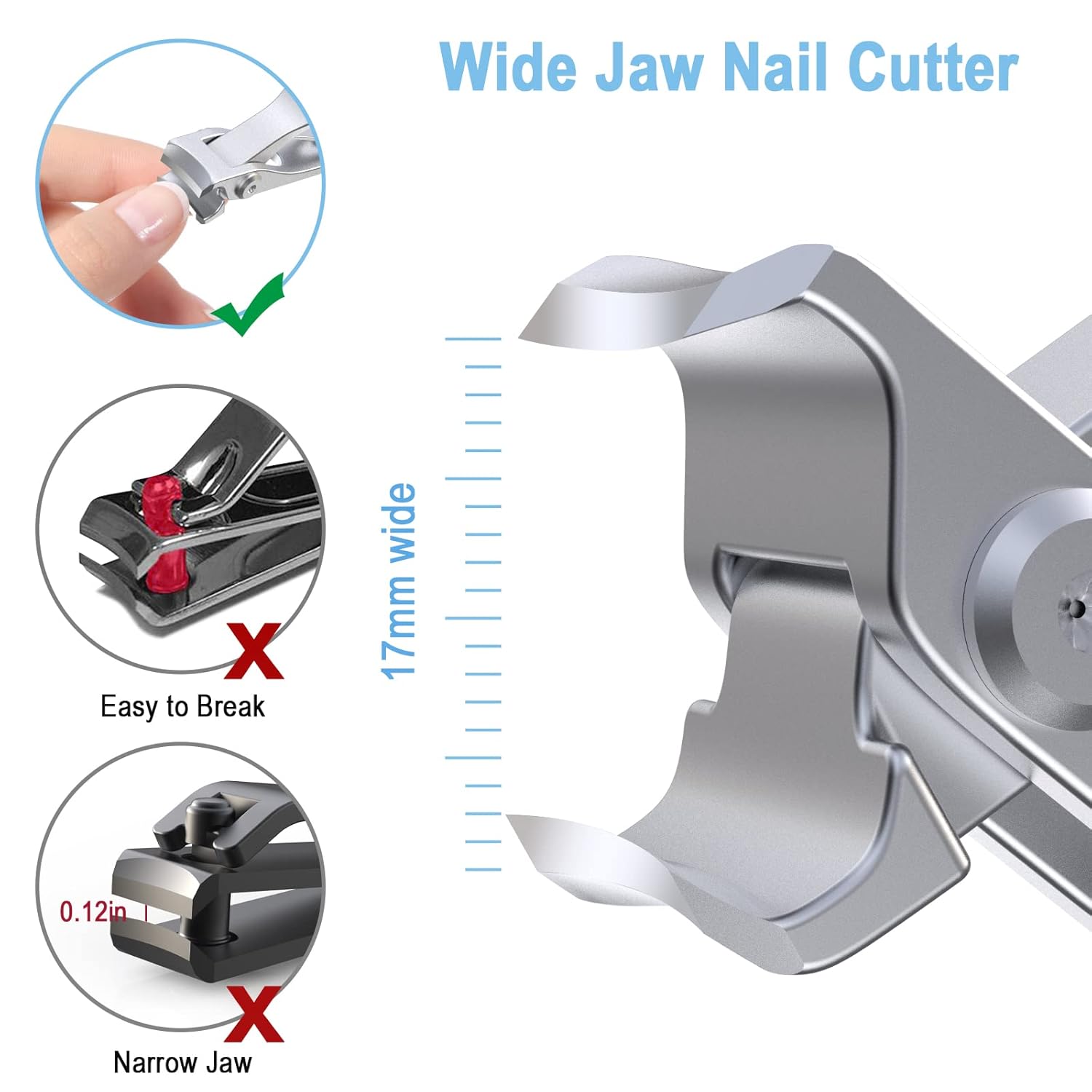GLAMFIELDS Nail Clippers, 17mm Wide Jaw Opening Toenail Clippers for Seniors Thick Toenails/Ingrown Toenail Treatment, Heavy Duty Fingernail Clipper for Manicure, Pedicure, Men & Women Big(Silver) - Image 2