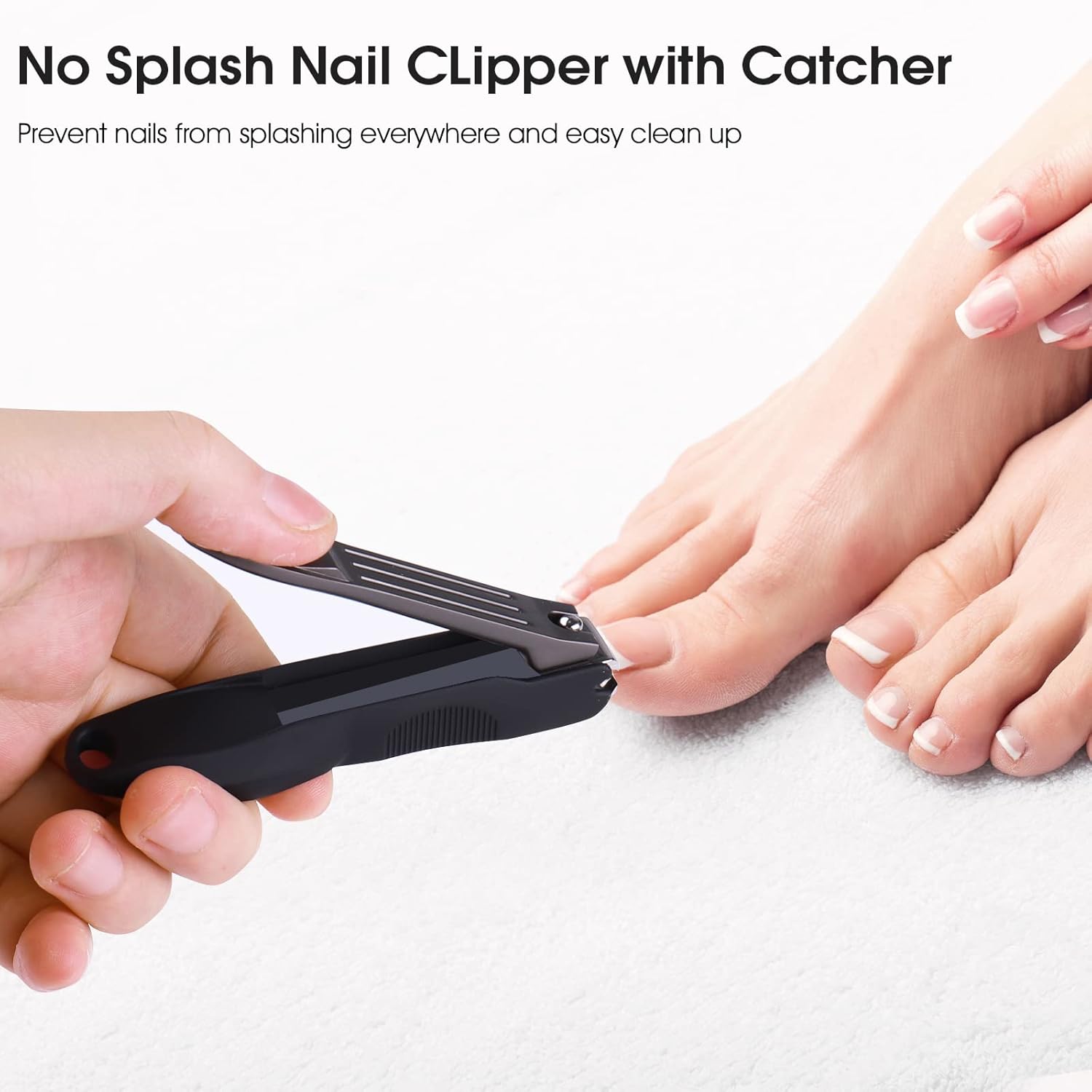 GLAMFIELDS Nail Clippers with No Splash Storage Box, Large Fingernail Toenail Clipper Detachable Easy Clean Nail Cutter Trimmer with Nail Files for Men & Women, Leather Case Packed(Black -1Pack) - Image 7