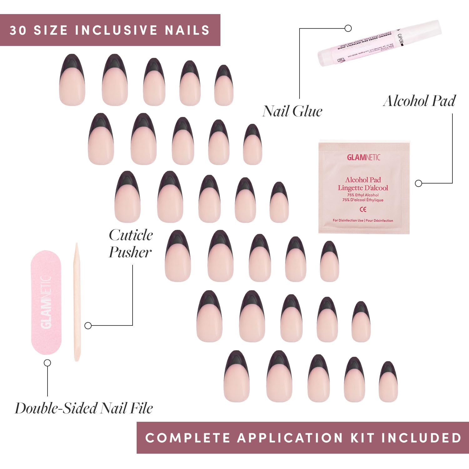 Glamnetic Press On Nails - Caviar | Semi-Transparent, Short Almond Nails, Reusable | 15 Sizes - 30 Nail Kit with Glue - Image 4
