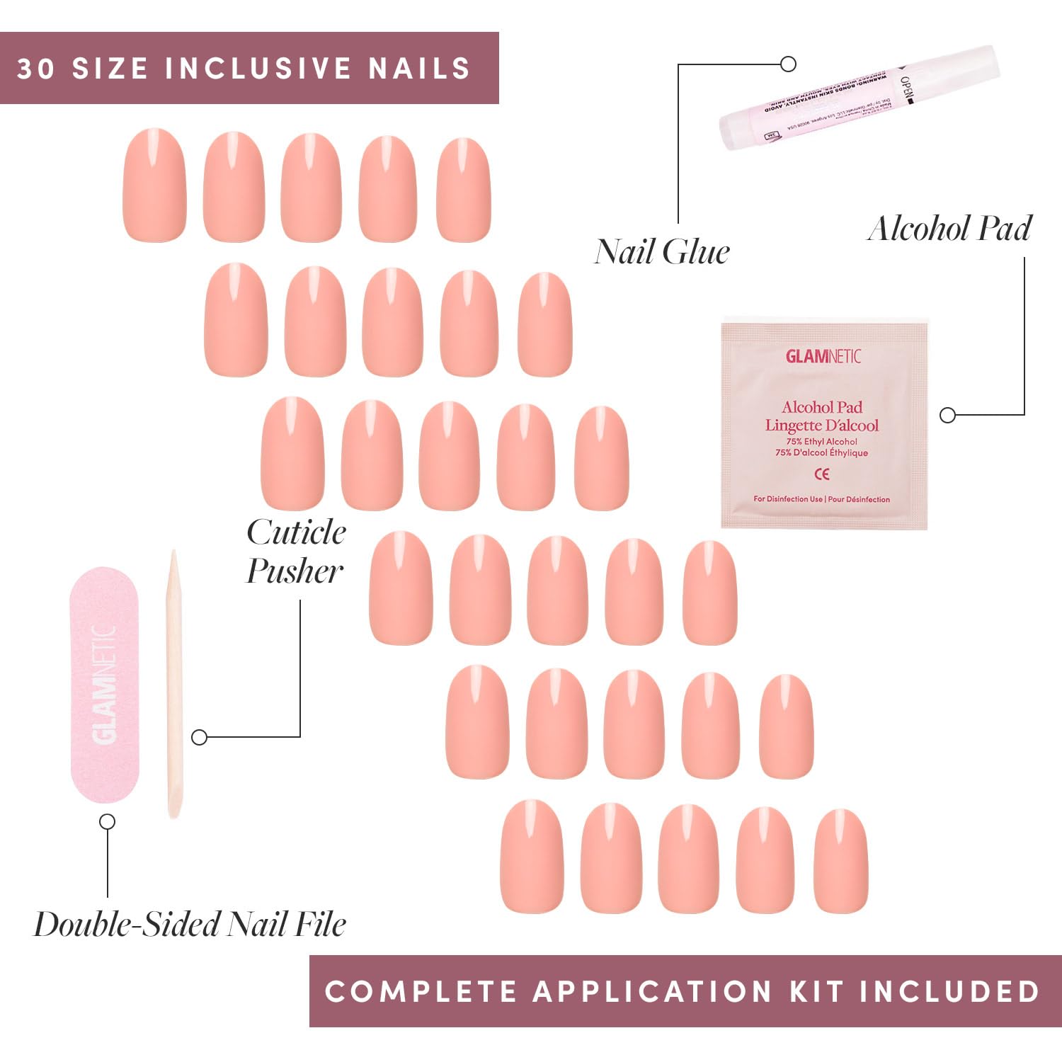 Glamnetic Press On Nails - Peach Coral | Short Round Orange, Glossy Pastel Peach Fake Nails, Reusable Spring Nails | 15 Sizes - 30 Nail Kit with Glue - Image 4