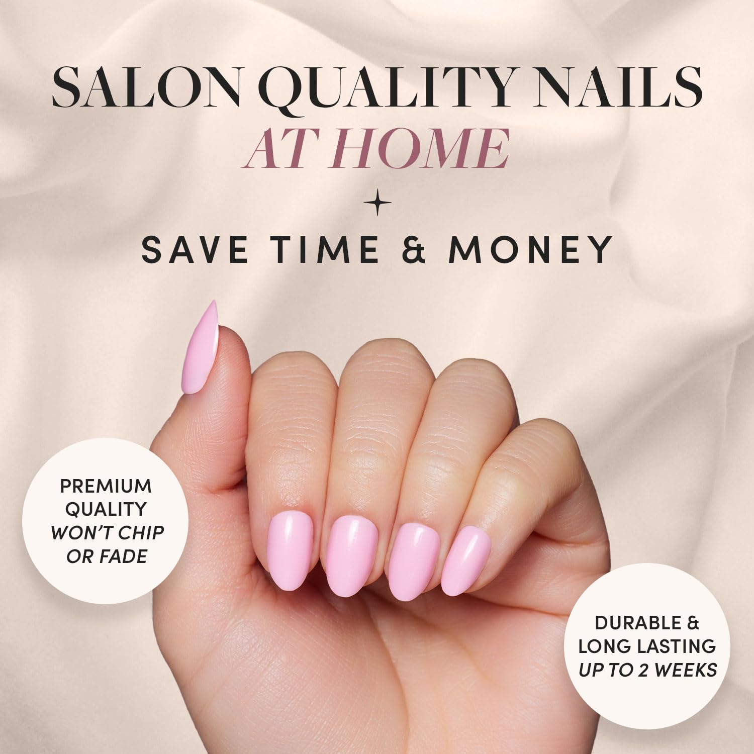 Glamnetic Press On Nails - Think Pink | Solid Opaque Light Pastel Pink Short Oval Nails, Reusable | 15 Sizes - 30 Nail Kit - Image 2