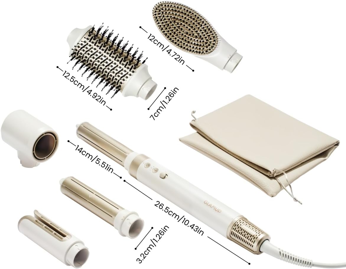 GLAMUP 6-in-1 Hot Air Styler Dryer Brush Set with Travel Bag, New - Image 7