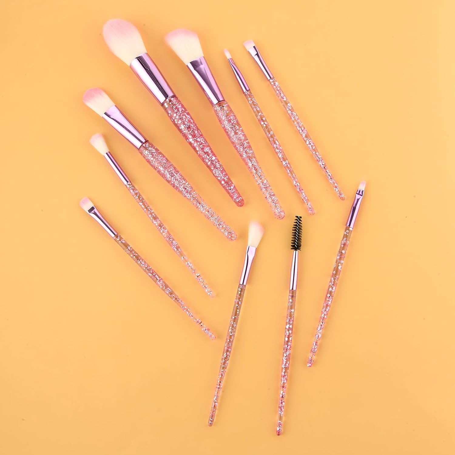 Glitter Crystal Makeup Brush Set 10 Piece Bling Professional Foundation Concealer Eye Shadow Eyeliner Blush Lip Blending Synthetic Brushes Tools Kit Essentials Transparent Handle Women Girls - Image 5