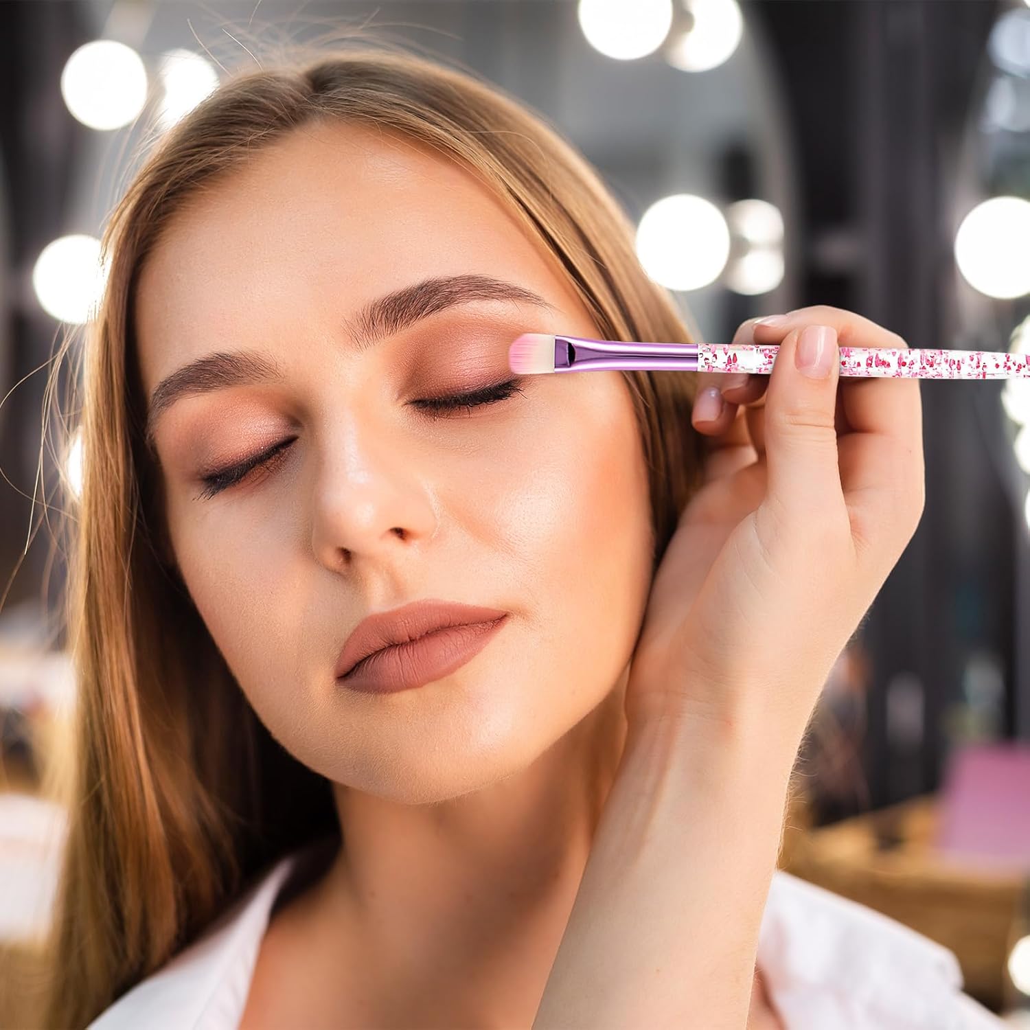 Glitter Crystal Makeup Brush Set, 10Pcs Rose Pink Crystal Sparkle Makeup Brushes Kit, Premium Cosmetic Brush Set for Foundation Powder Liquid Cream Blending Eye Shadow Eyebrow Blush Concealer - Image 4