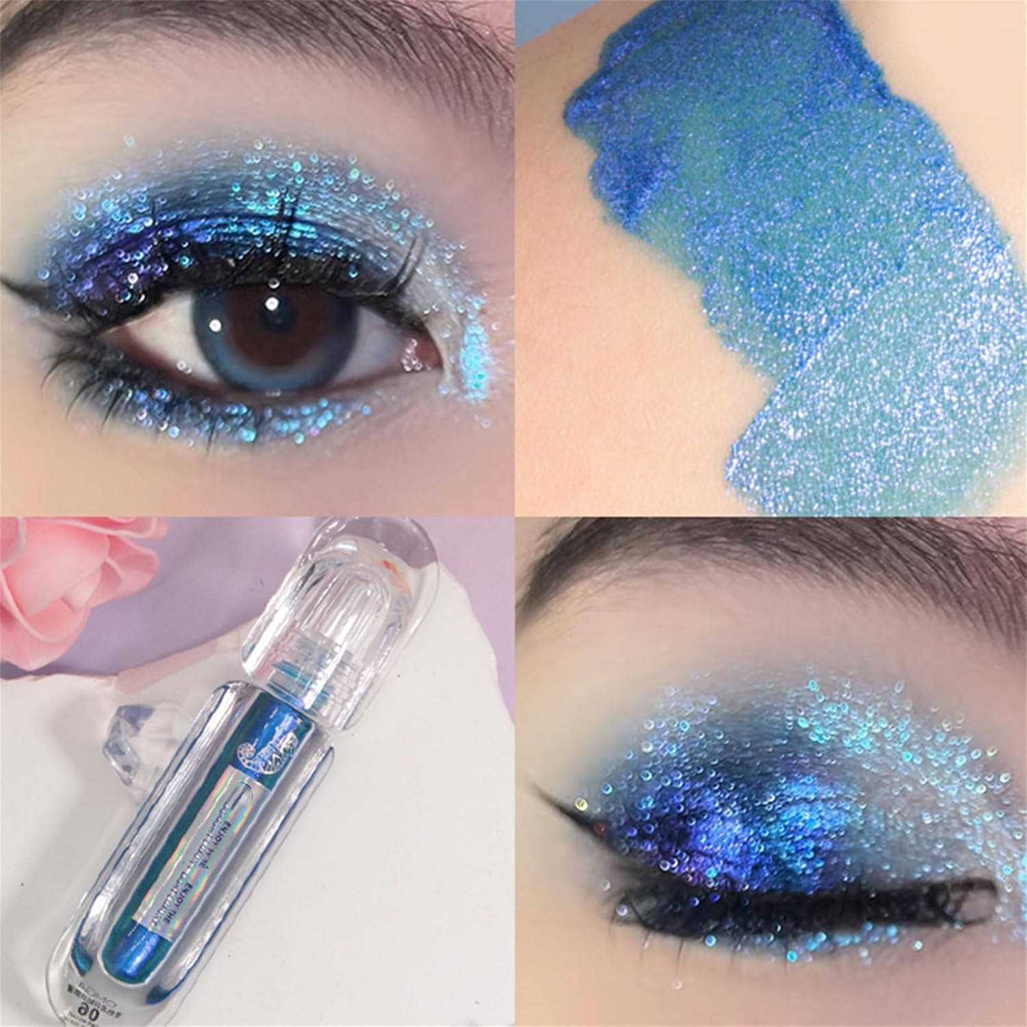 Glitter Eyeshadow Green Liquid Multichrome Eyeshadows Long Lasting Metallic Shadow Smudgeproof Multi Looks 3ml Highlighters Makeup (A, One Size) - Image 2