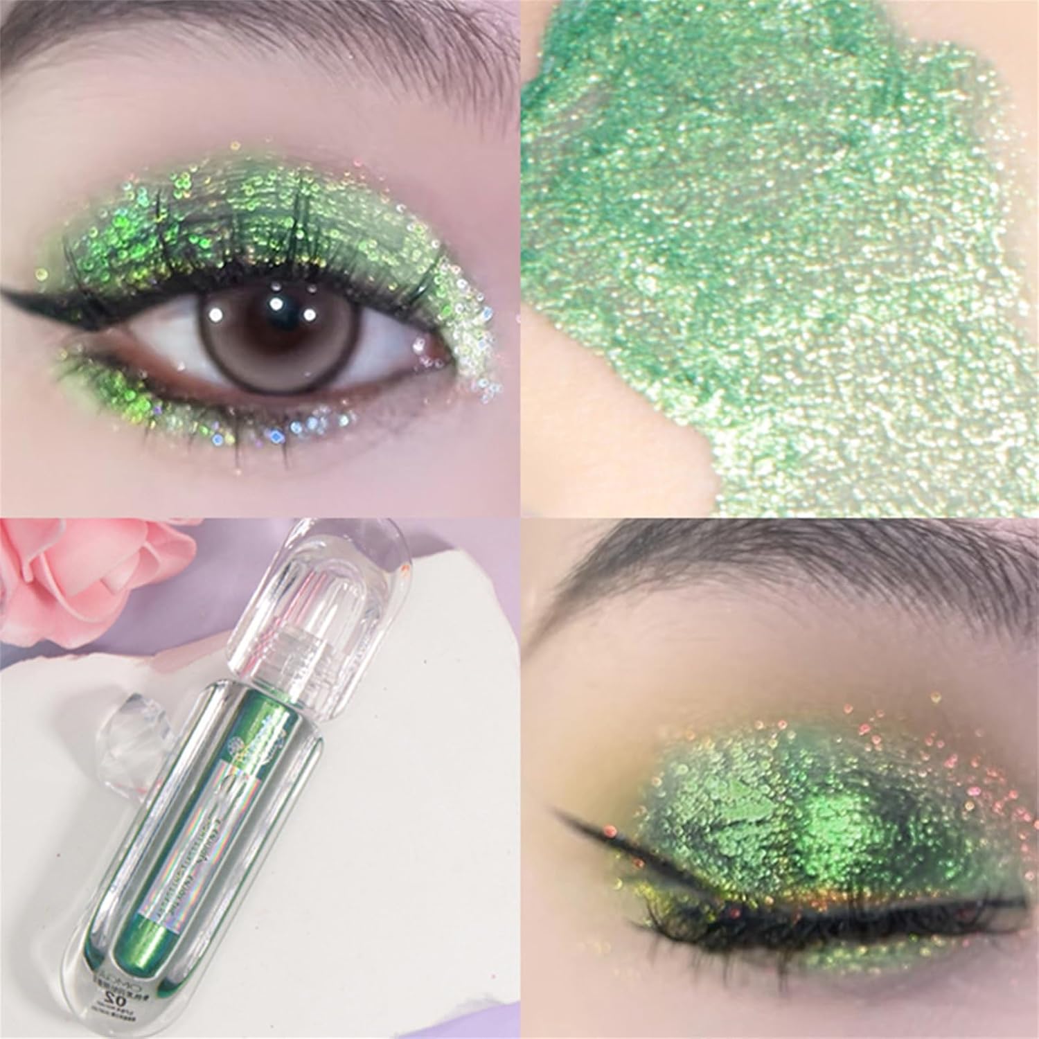 Glitter Eyeshadow Green Liquid Multichrome Eyeshadows Long Lasting Metallic Shadow Smudgeproof Multi Looks 3ml Highlighters Makeup (A, One Size) - Image 3