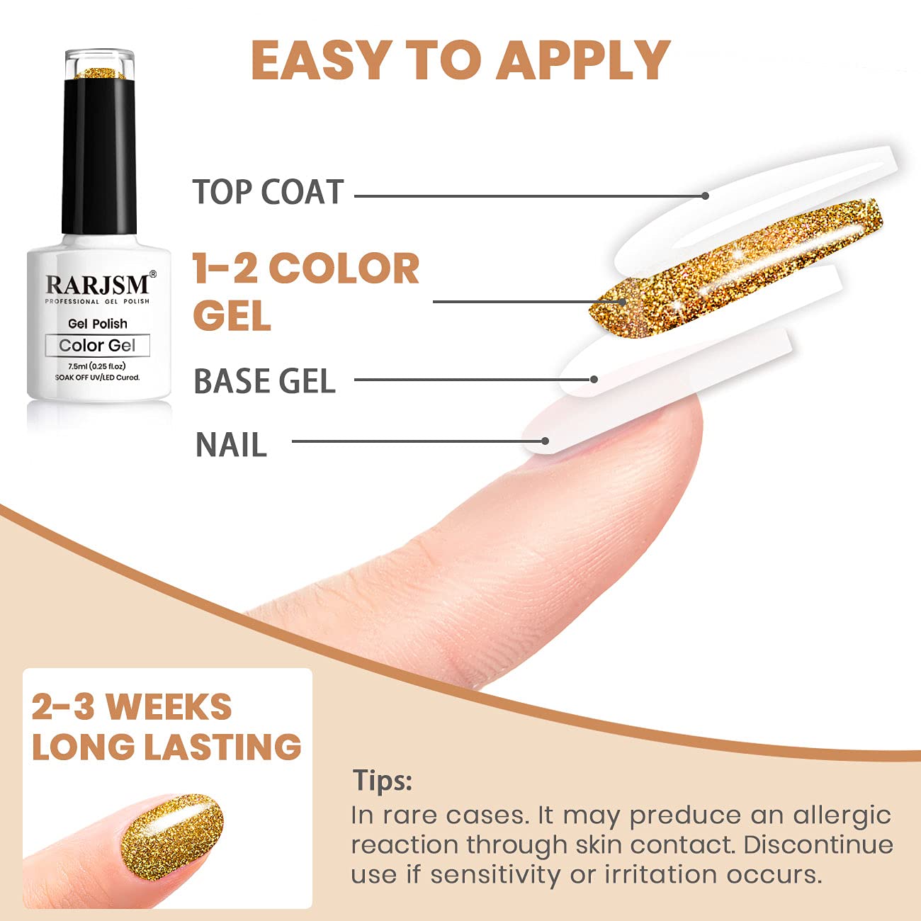 Glitter Gel Nail Polish, Gold Diamond Gelpolish Spark Shiny Nail Art Soak Off U V L E D Lacquer Gel Nail Starter Manicure Salon DIY at Home RAR82 - Image 5