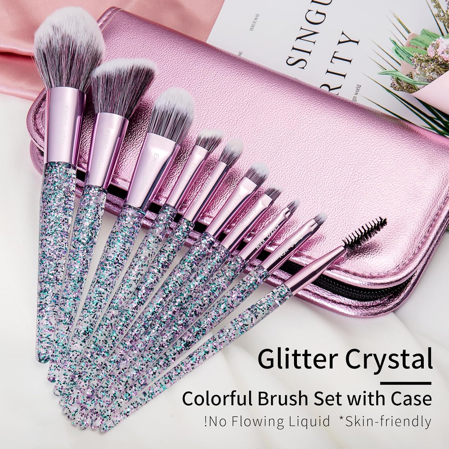Glitter Makeup Brushes Set with Case, Vegan Makeup Brush Set Professional, Colorful Cosmetic Brushes Makeup Set, Make up Brush Vegan, Make up Brushes Set Professional, Makeup Brush Set Vegan - Image 2