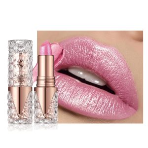 Glitter Metallic Shimmer Nude Pink Lipstick Long Lasting,Diamond High Pigmented Red Metallic Matte Liquid Lipstick Non-Stick Lip Gloss,Trasferproof Lip Color Lip Stick Makeup for Women-02